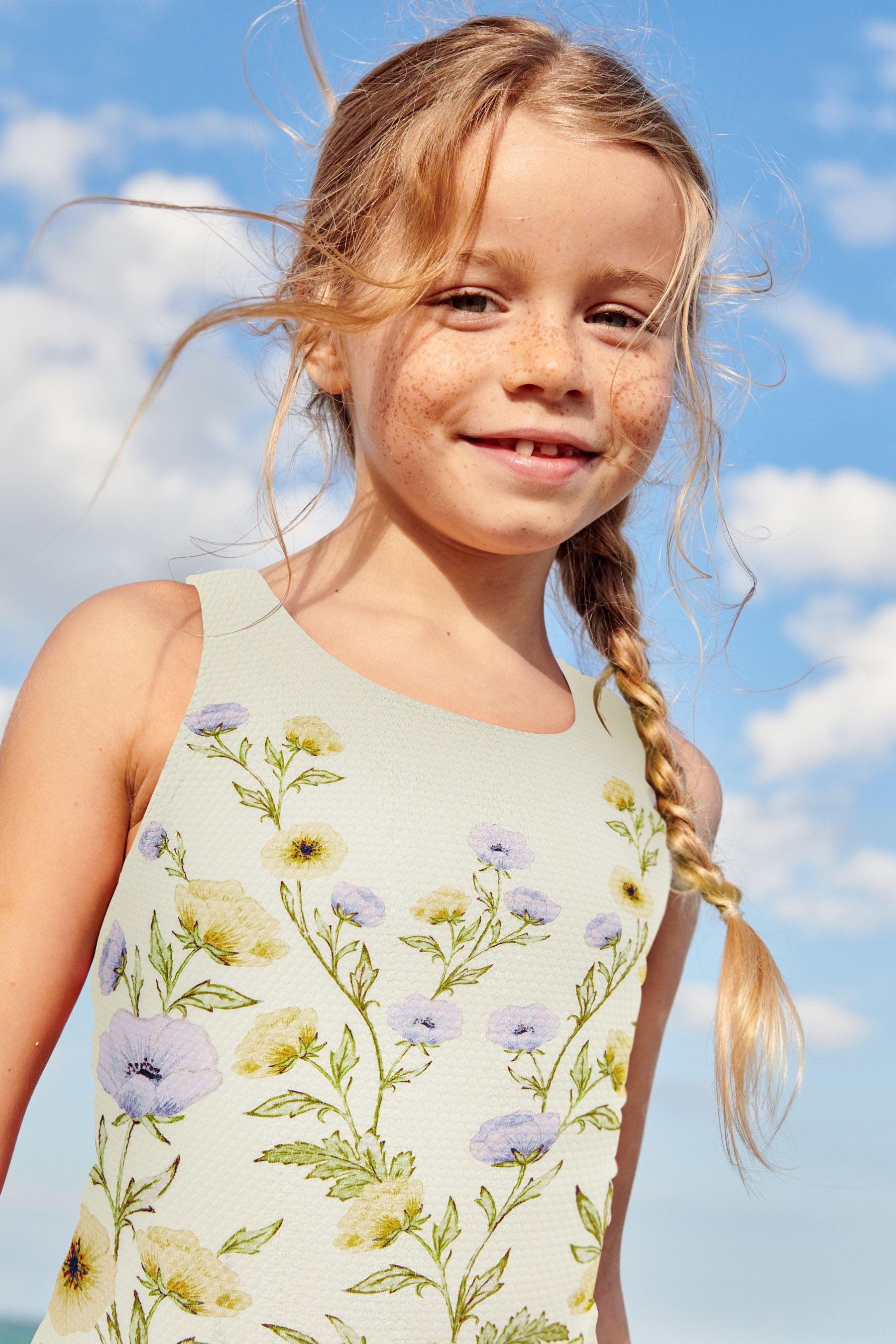 Ecru Floral Print Textured Swimsuit