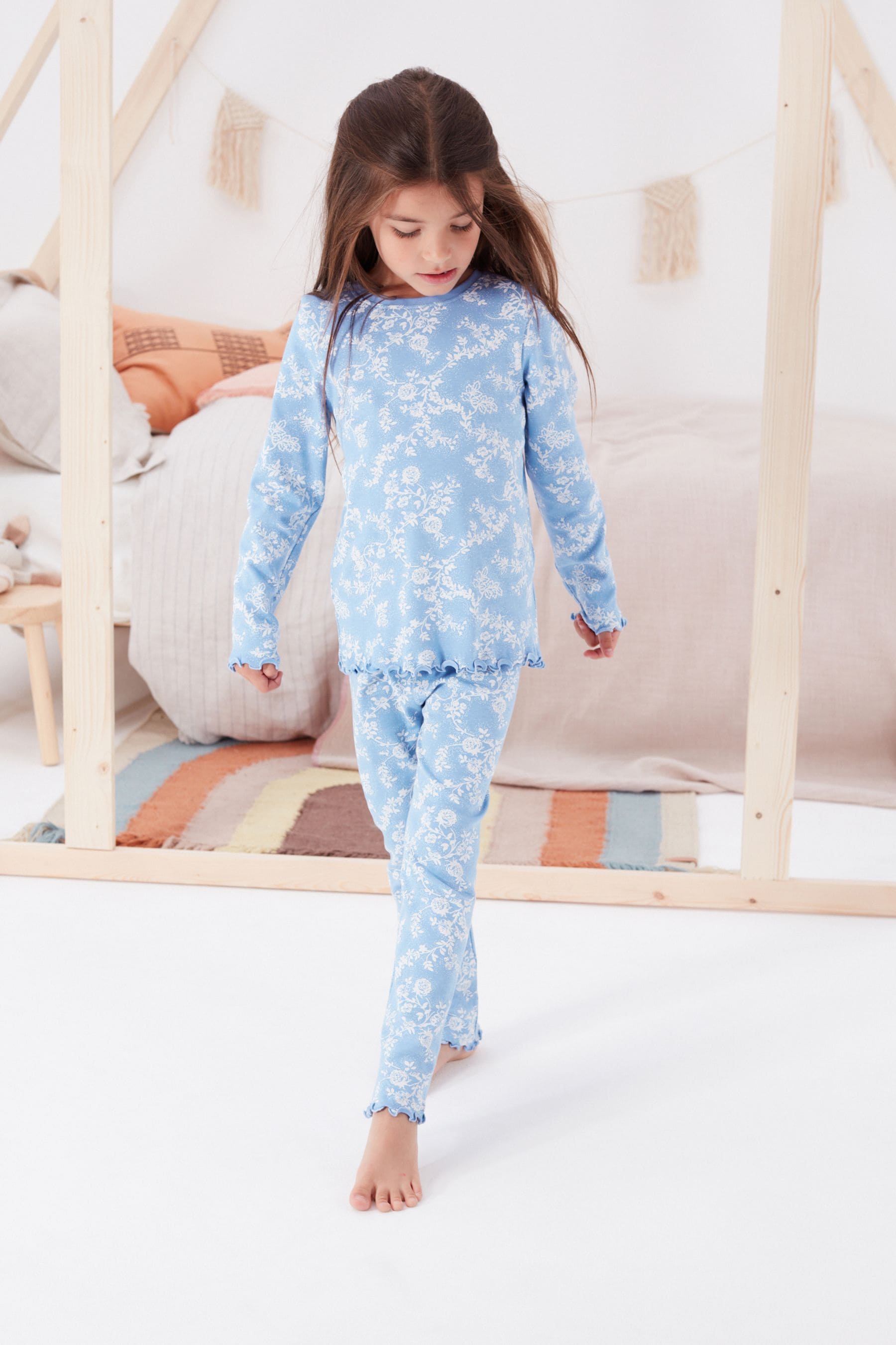 Blue/White Floral Pyjamas 3 Pack (9mths-16yrs)