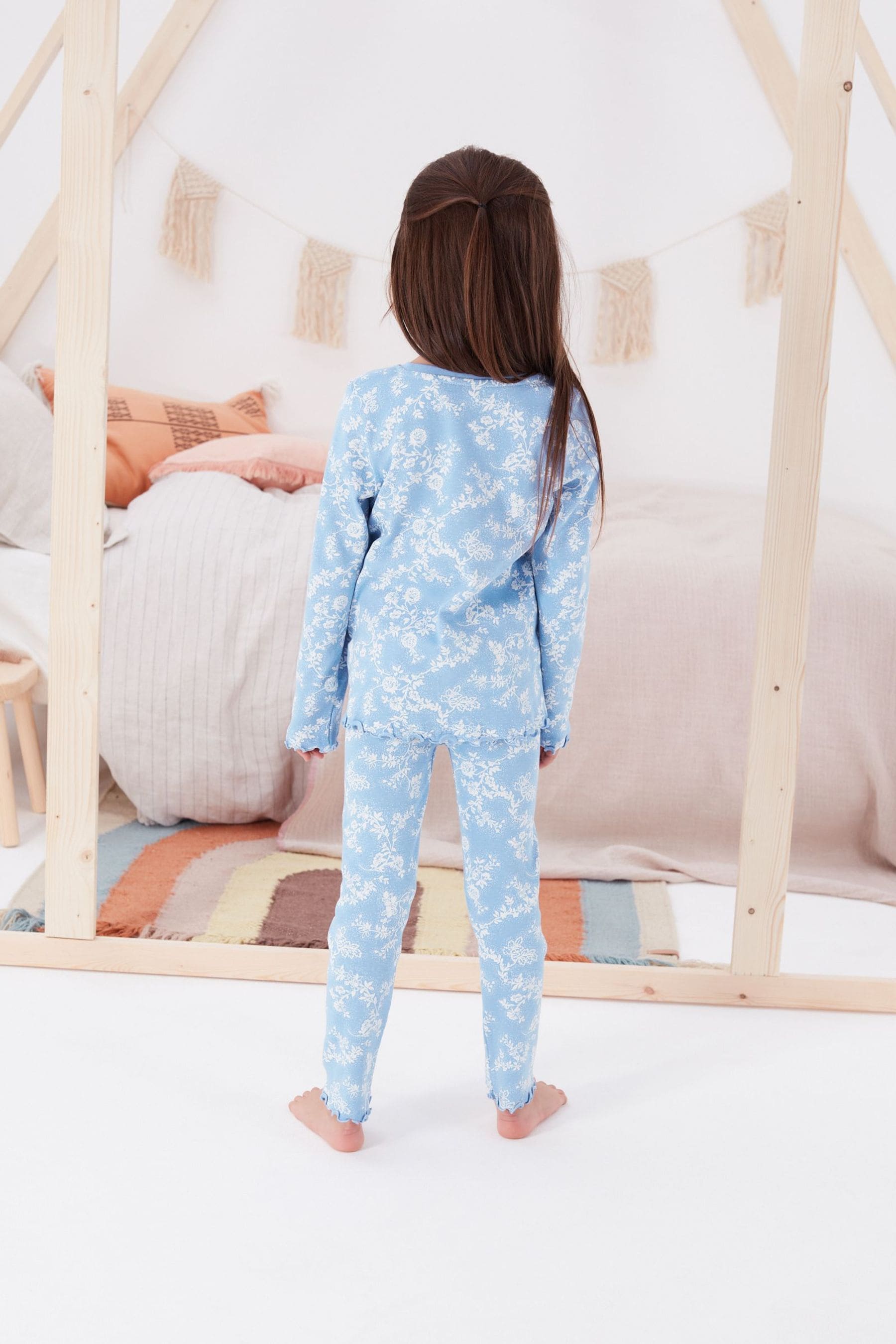 Blue/White Floral Pyjamas 3 Pack (9mths-16yrs)