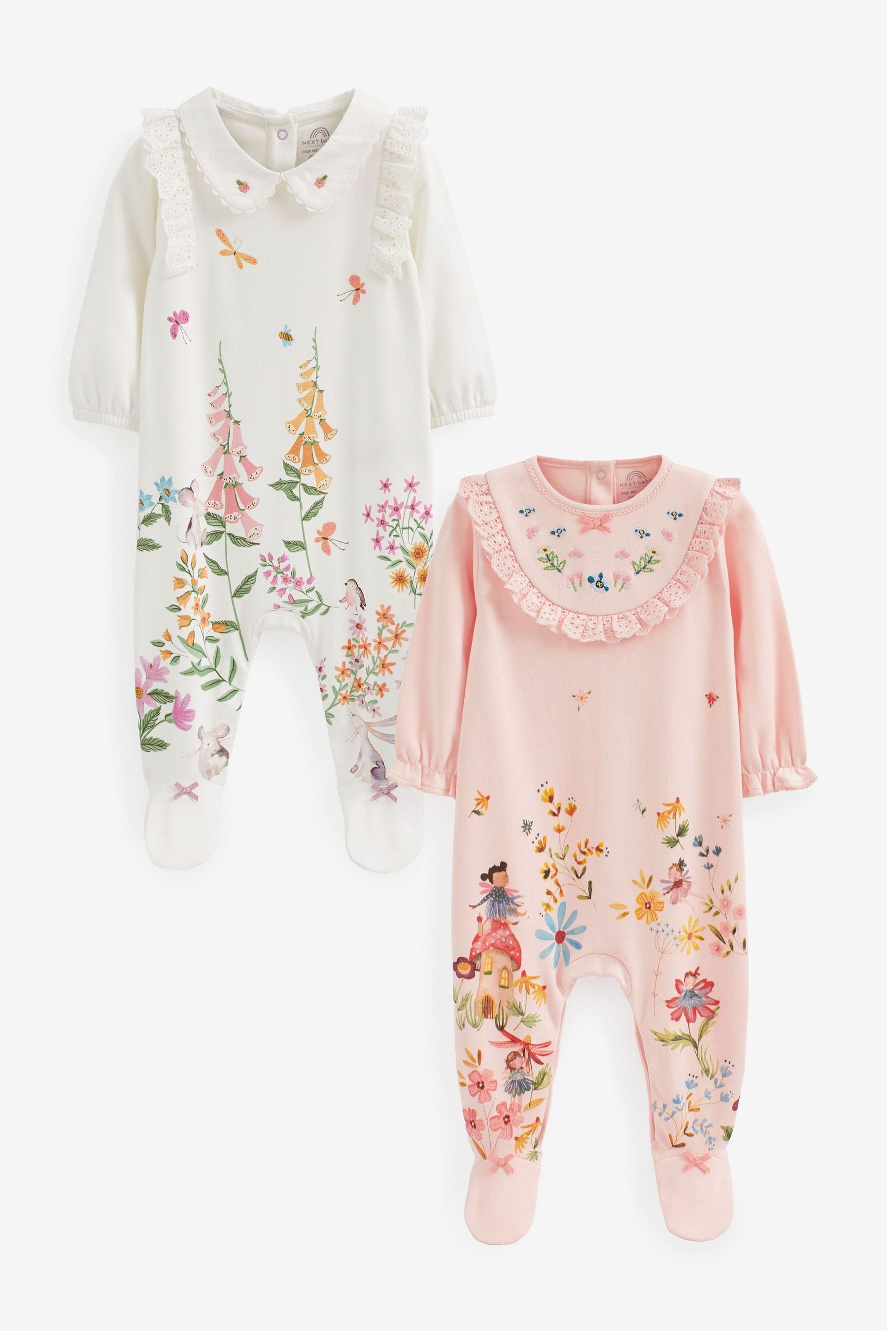 Pink/White Fairy Sleepsuits 2 Pack (0mths-3yrs)