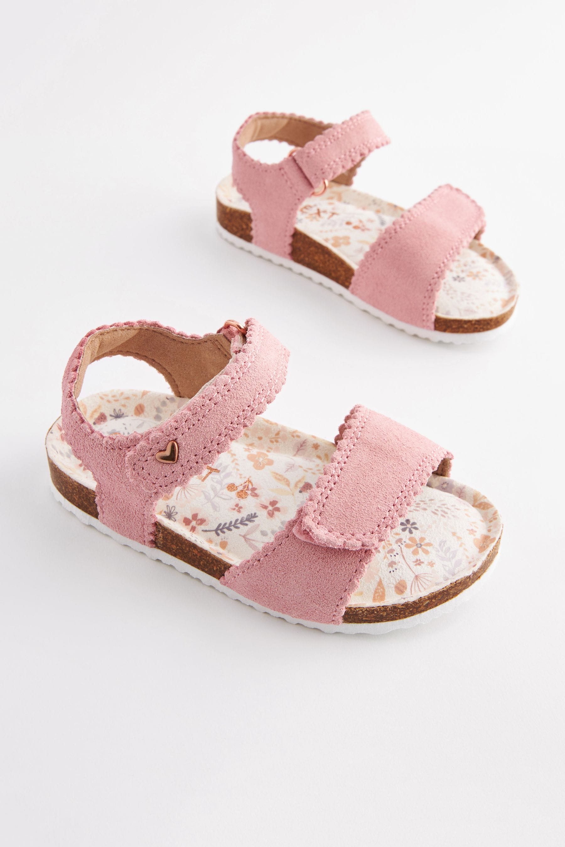 Pink Leather Scallop Corkbed Sandals