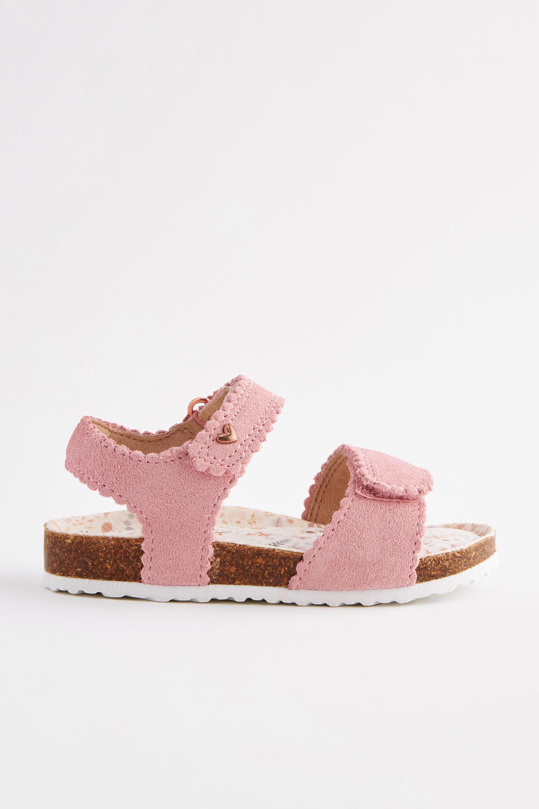 Pink Leather Scallop Corkbed Sandals