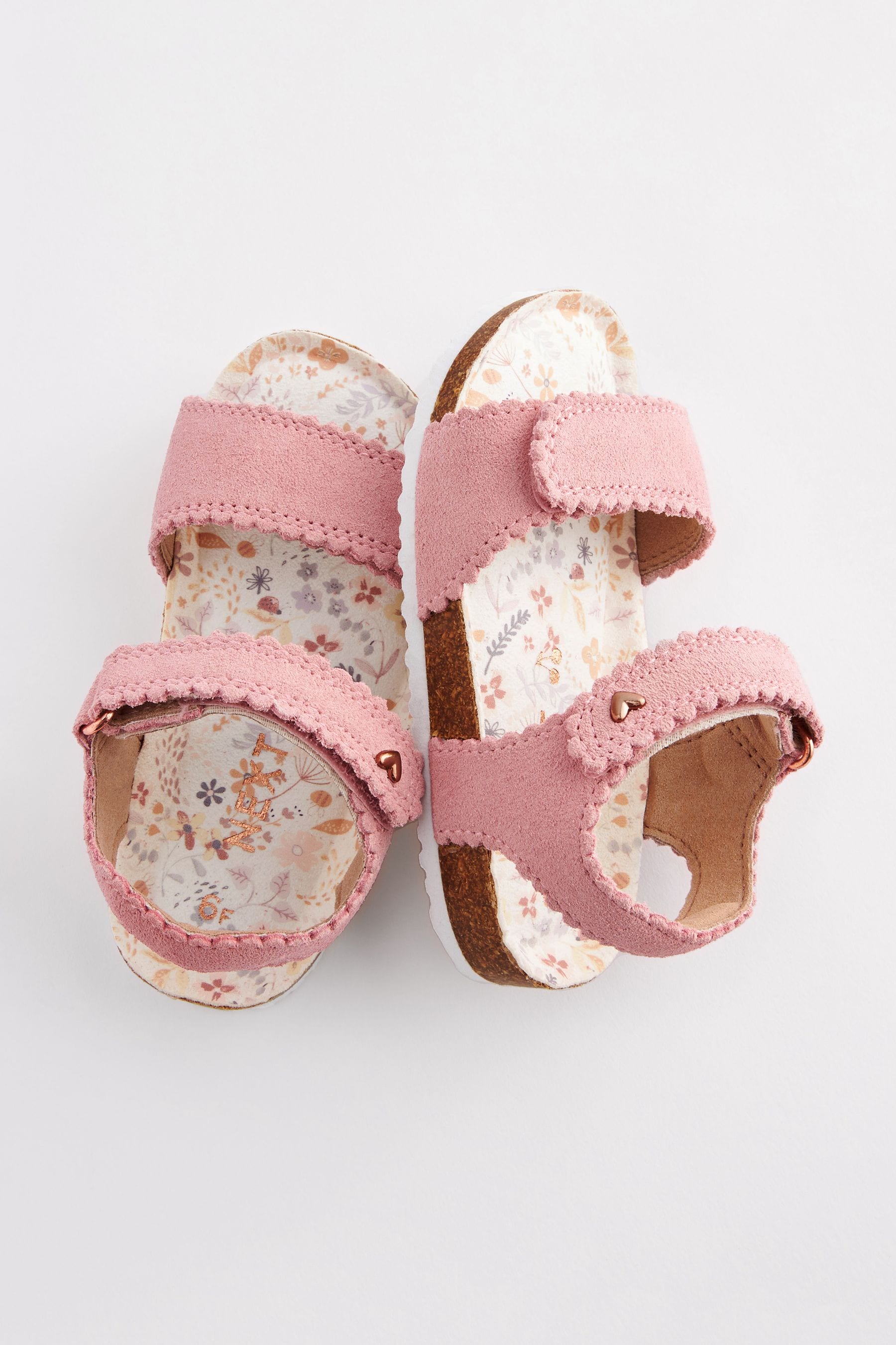 Pink Leather Scallop Corkbed Sandals