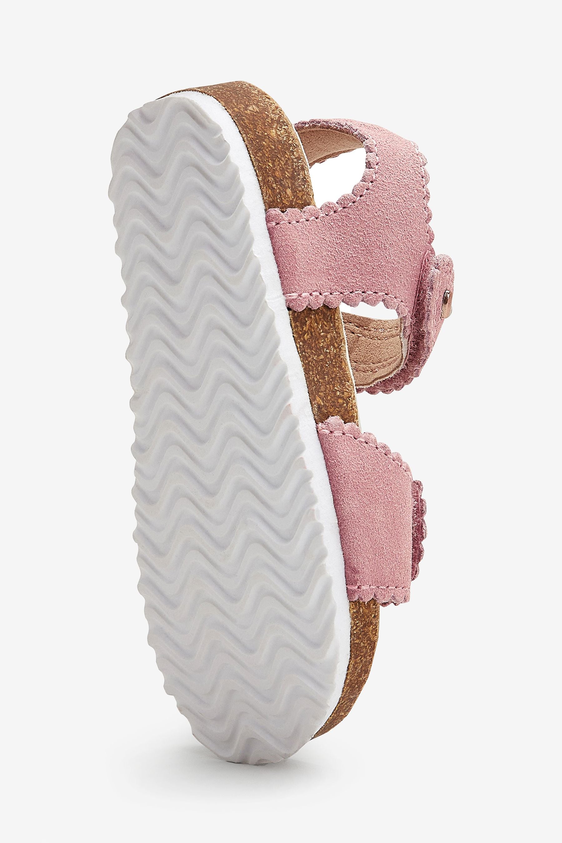 Pink Leather Scallop Corkbed Sandals