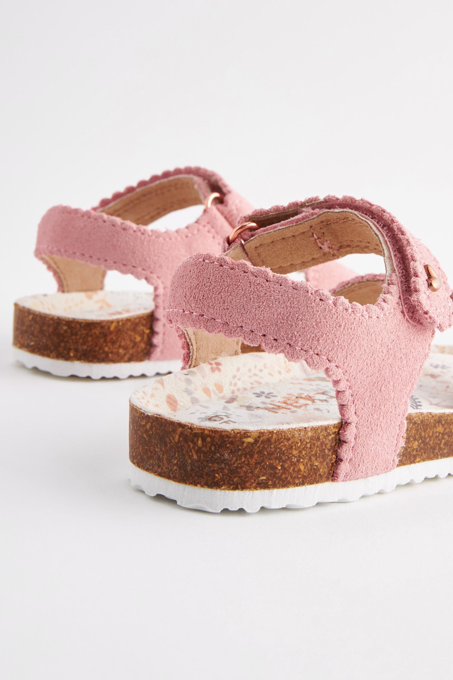 Pink Leather Scallop Corkbed Sandals