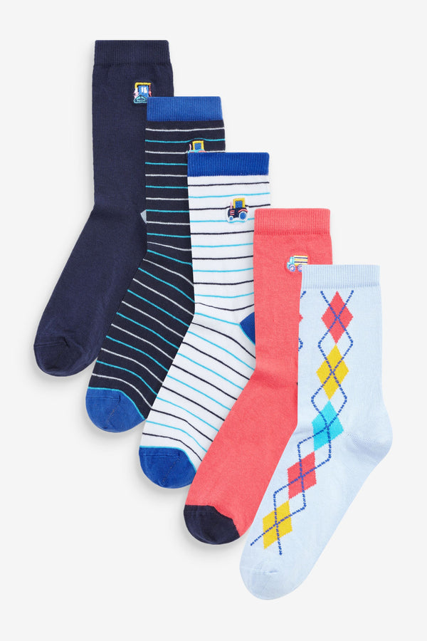 Blue Transport Cotton Rich Socks 5 Pack