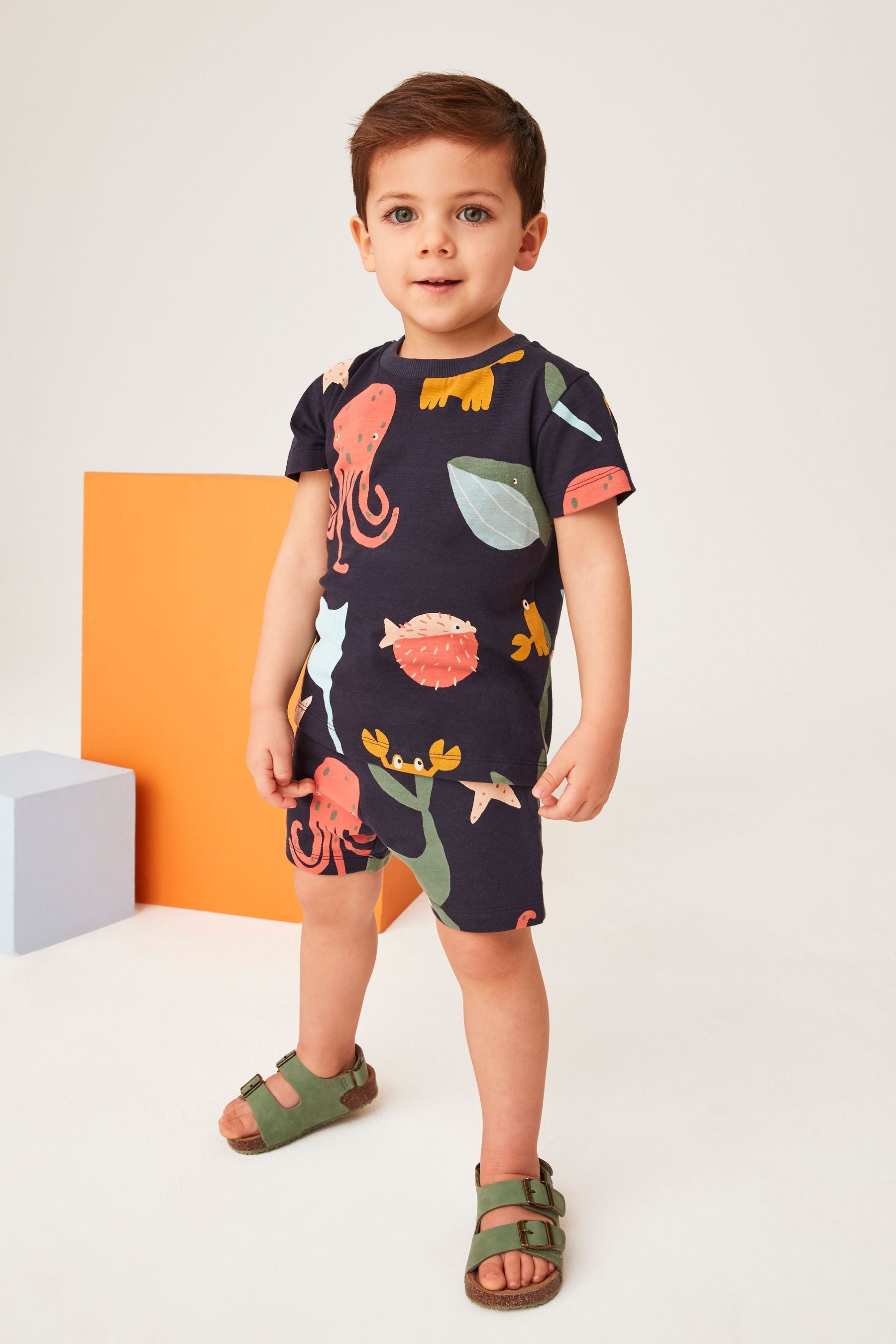 Navy Sealife All-Over Printed T-Shirt and Shorts Set (3mths-7yrs)