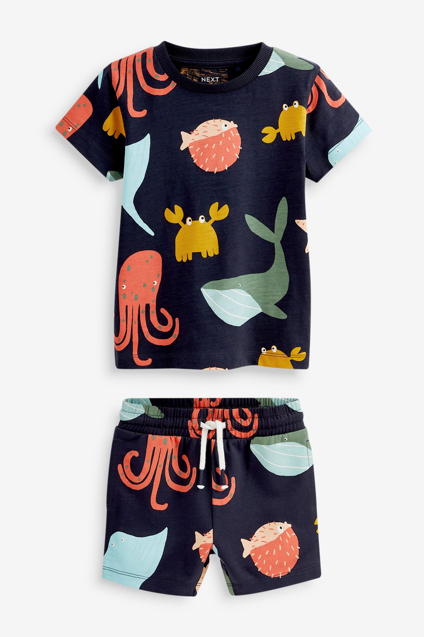 Navy Sealife All-Over Printed T-Shirt and Shorts Set (3mths-7yrs)