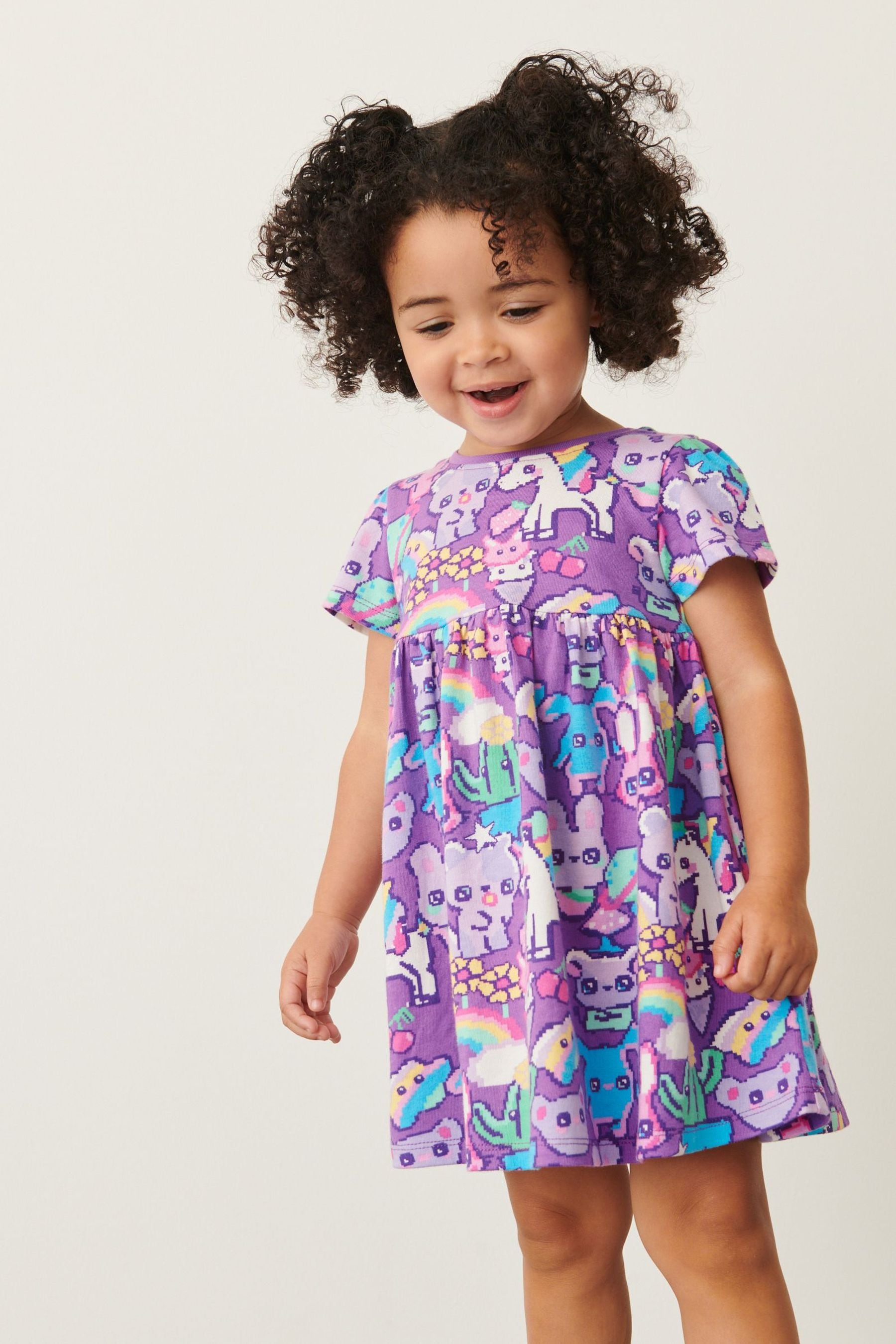 Purple Character Short Sleeve Cotton Jersey Dress (3mths-7yrs)