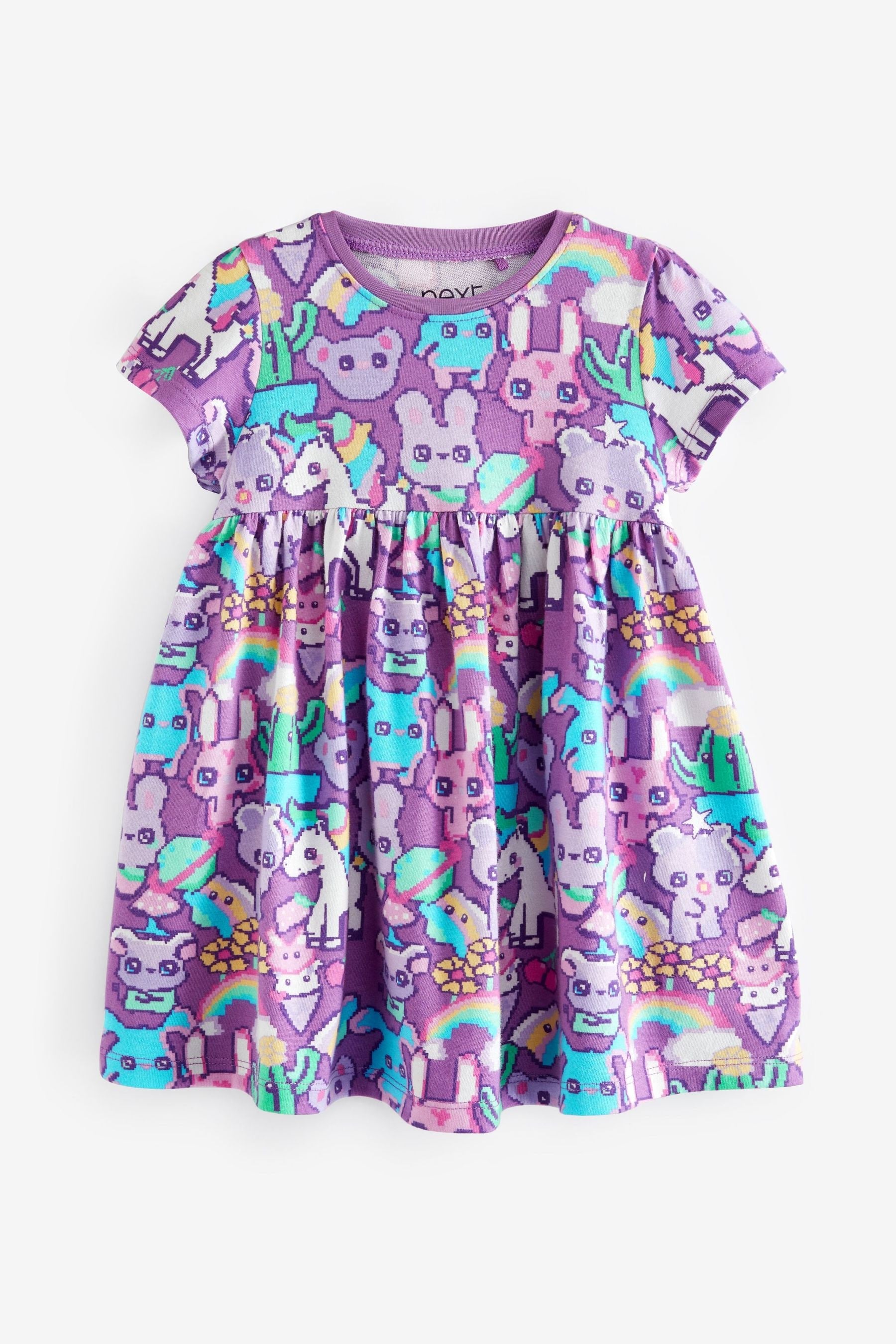 Purple Character Short Sleeve Cotton Jersey Dress (3mths-7yrs)