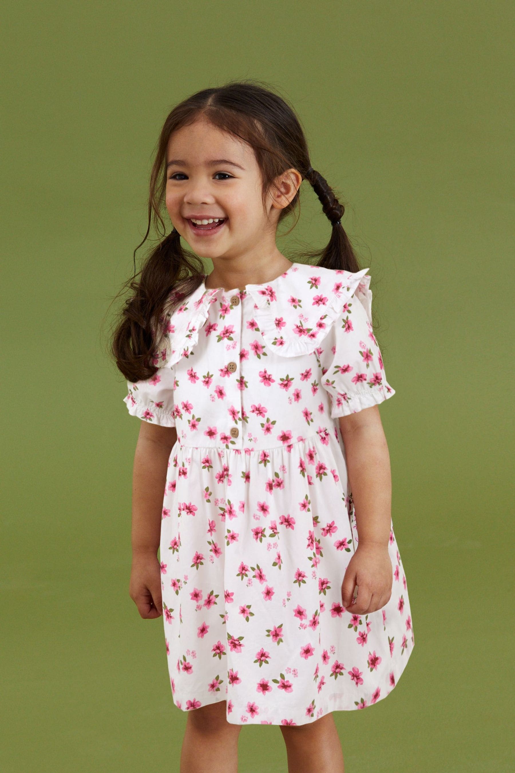 Pink Ditsy Floral Cotton Collar Dress (3mths-8yrs)