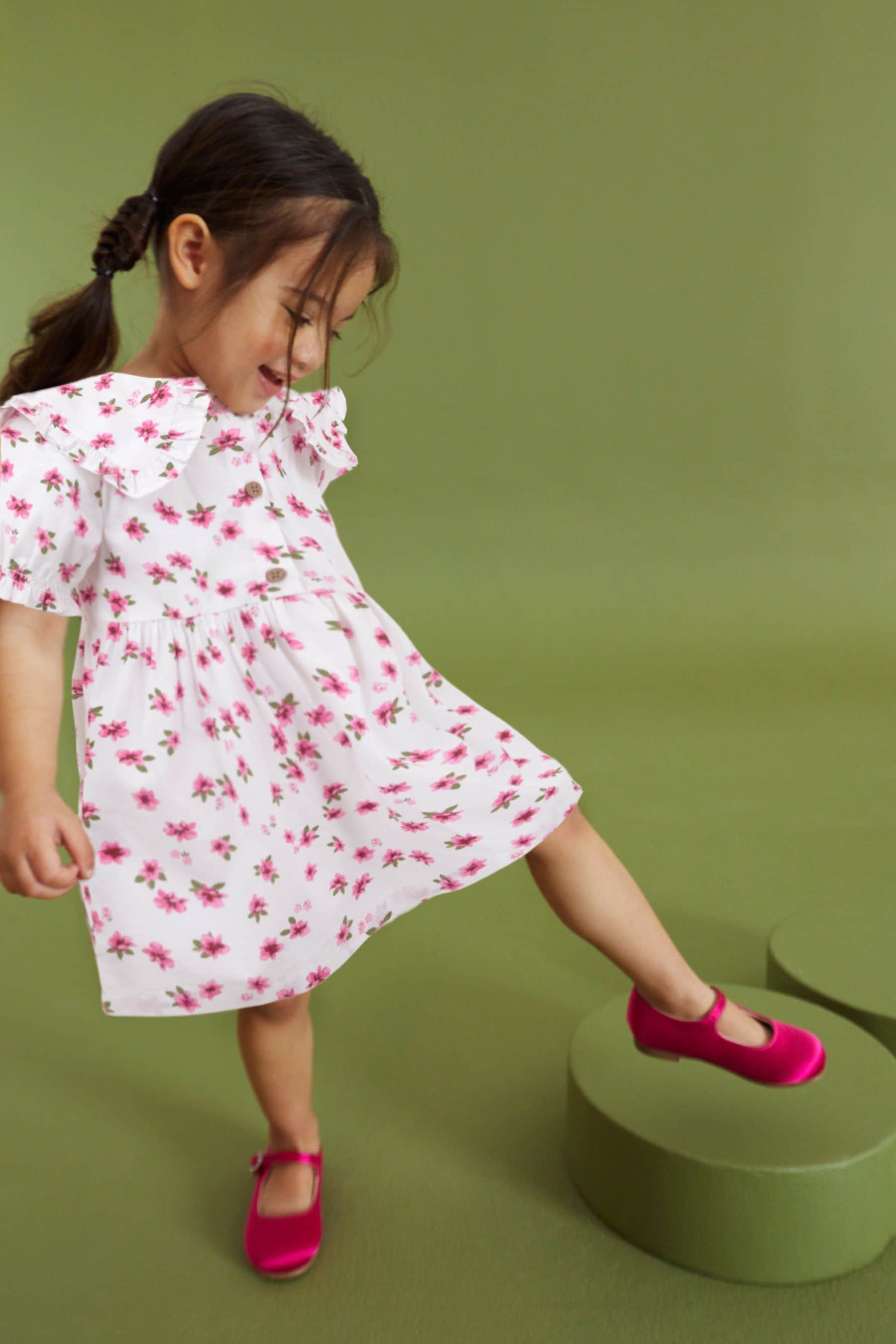 Pink Ditsy Floral Cotton Collar Dress (3mths-8yrs)