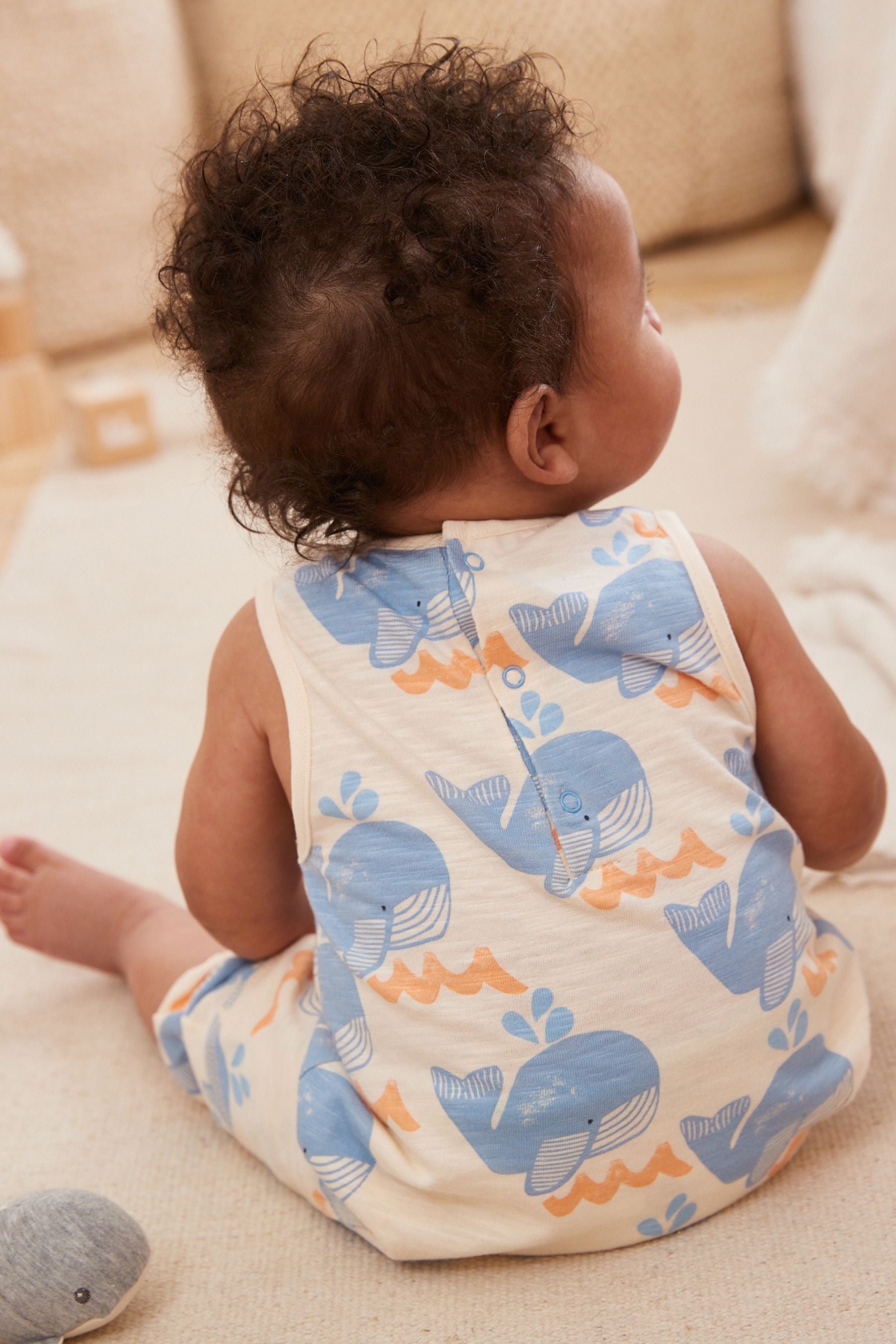 Cream/Blue Oversized Jersey Baby Jumpsuit (0mths-2yrs)