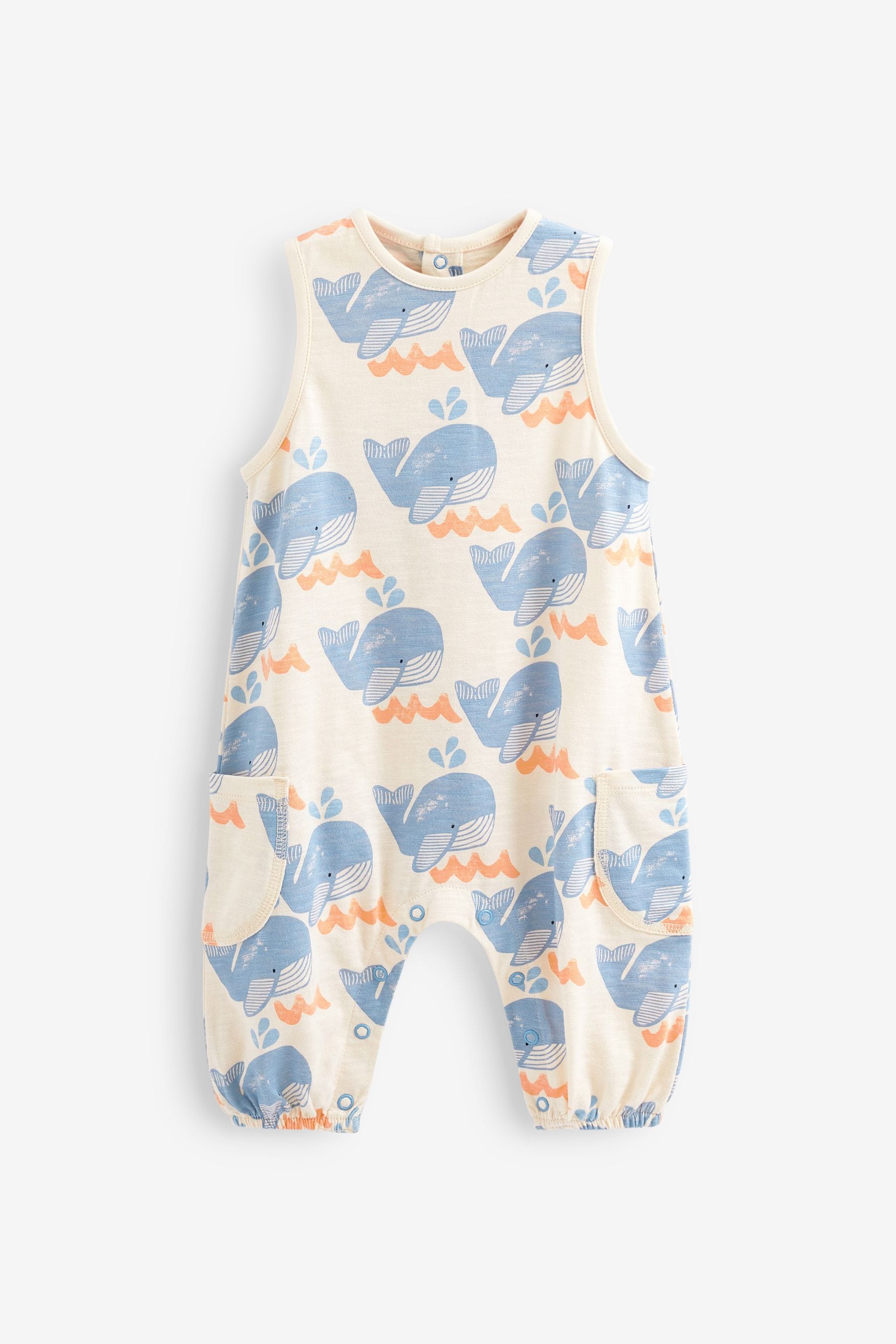 Cream/Blue Oversized Jersey Baby Jumpsuit (0mths-2yrs)