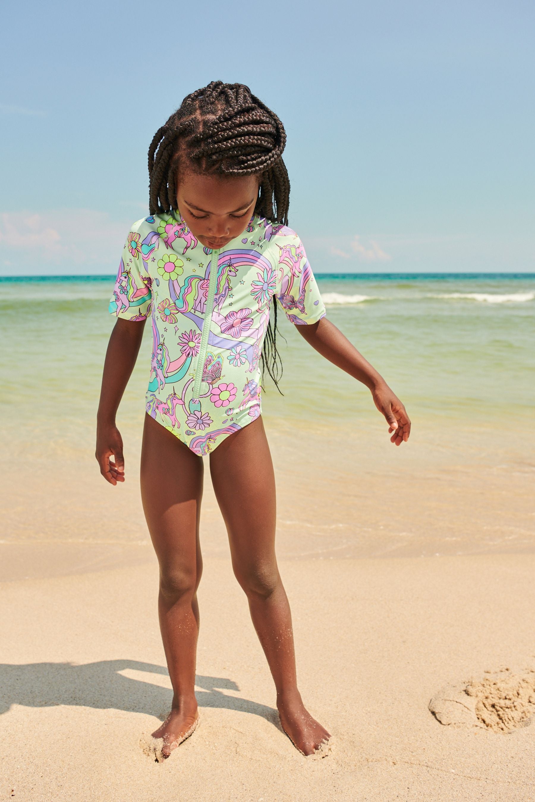 Mint Green Unicorn Short Sleeved Swimsuit (3mths-12yrs)