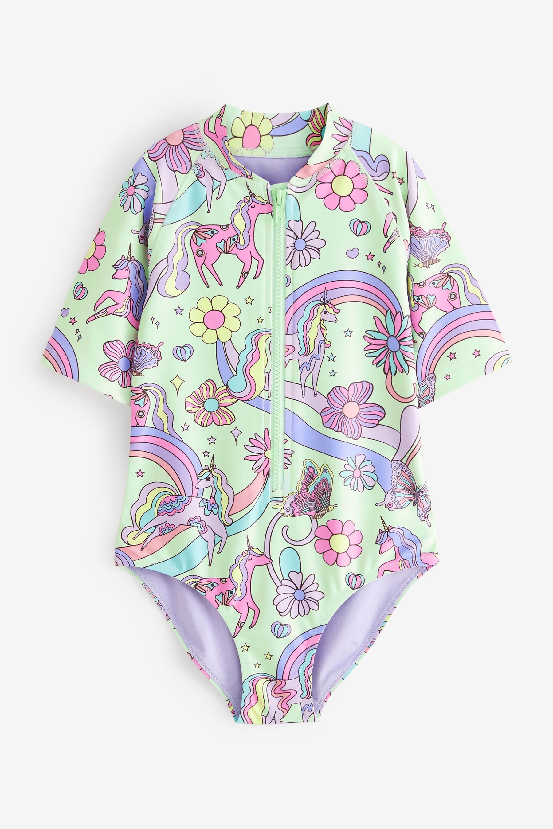 Mint Green Unicorn Short Sleeved Swimsuit (3mths-12yrs)