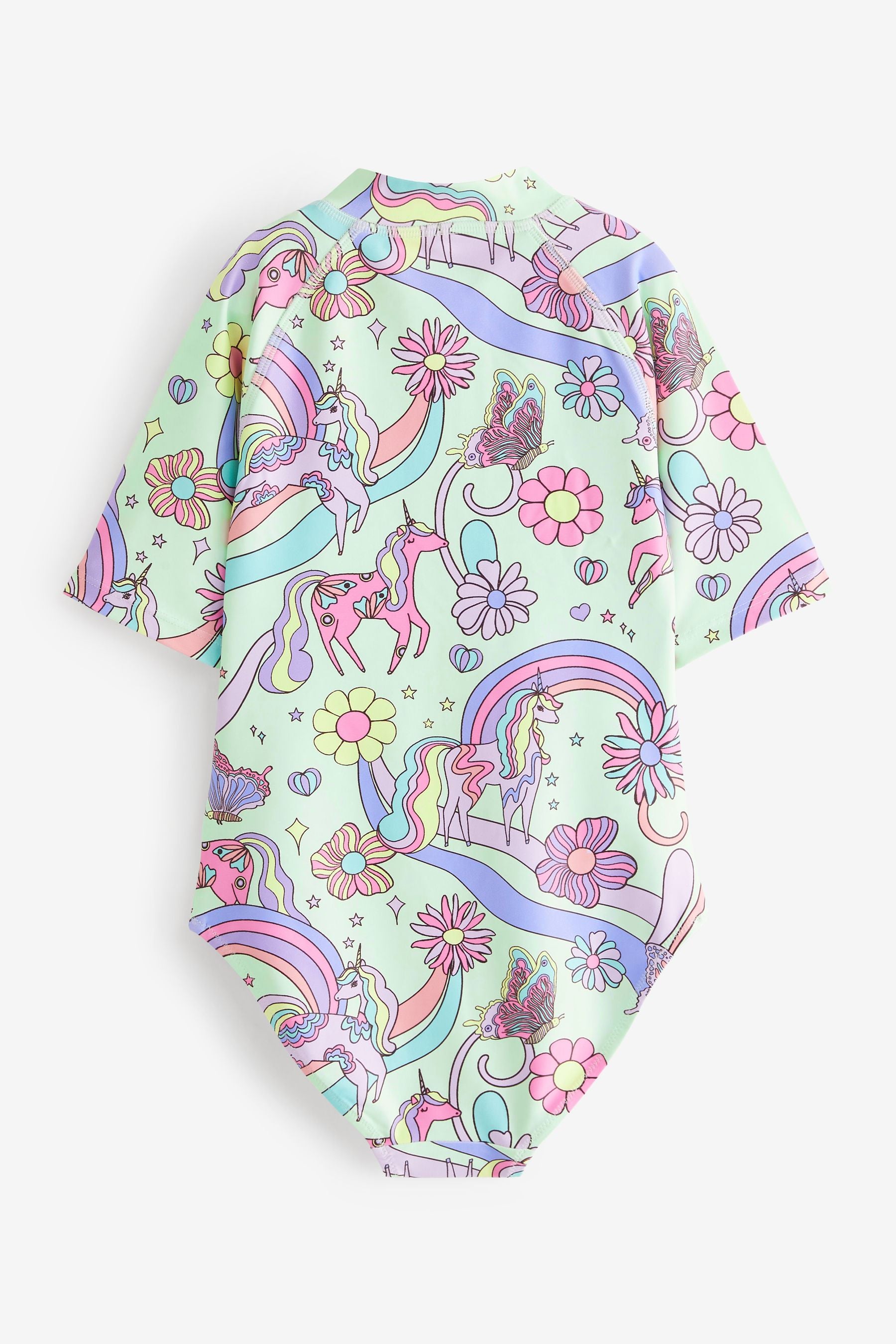 Mint Green Unicorn Short Sleeved Swimsuit (3mths-12yrs)