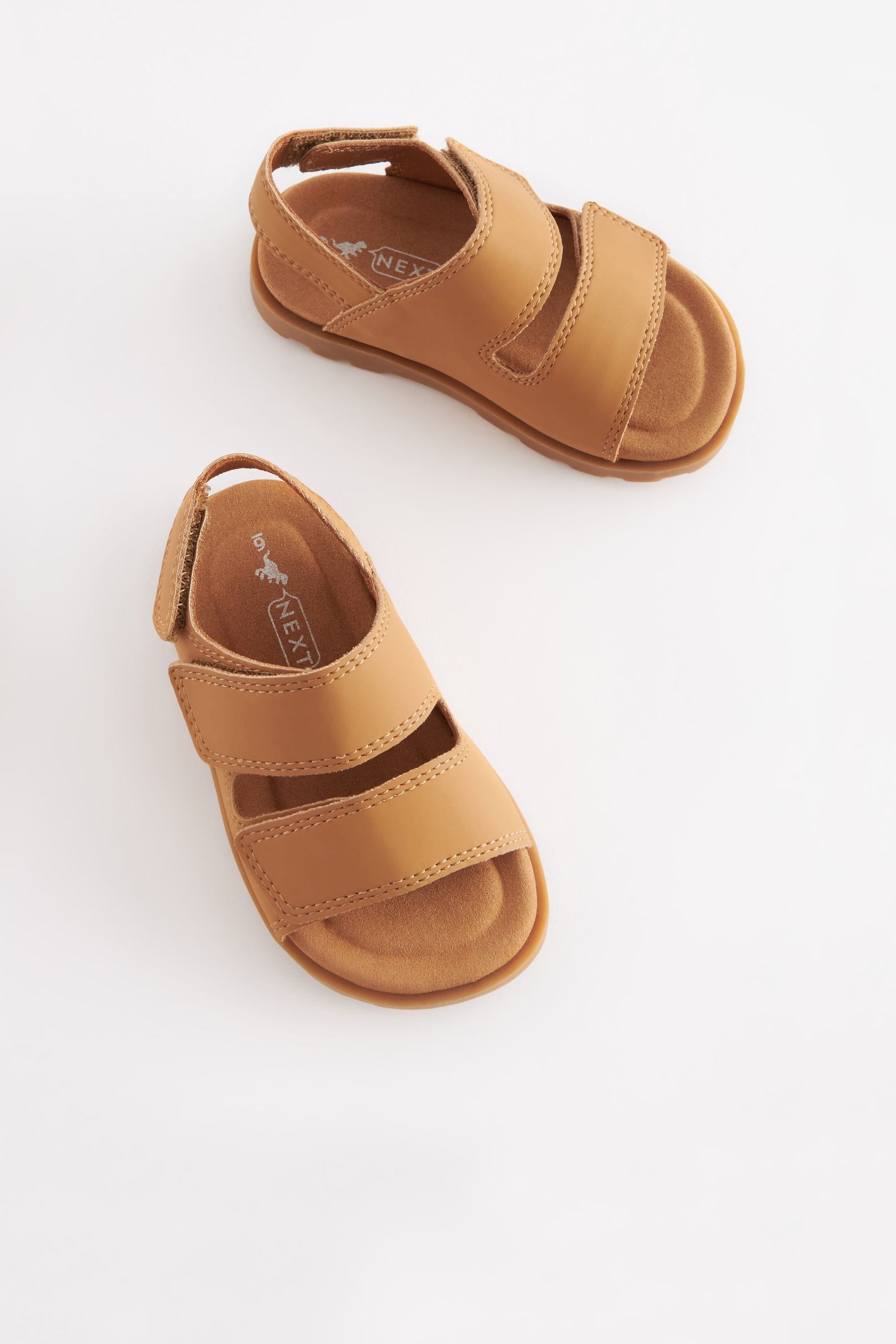 Tan Brown Cushioned Double Touch Fastening Strap Sandals