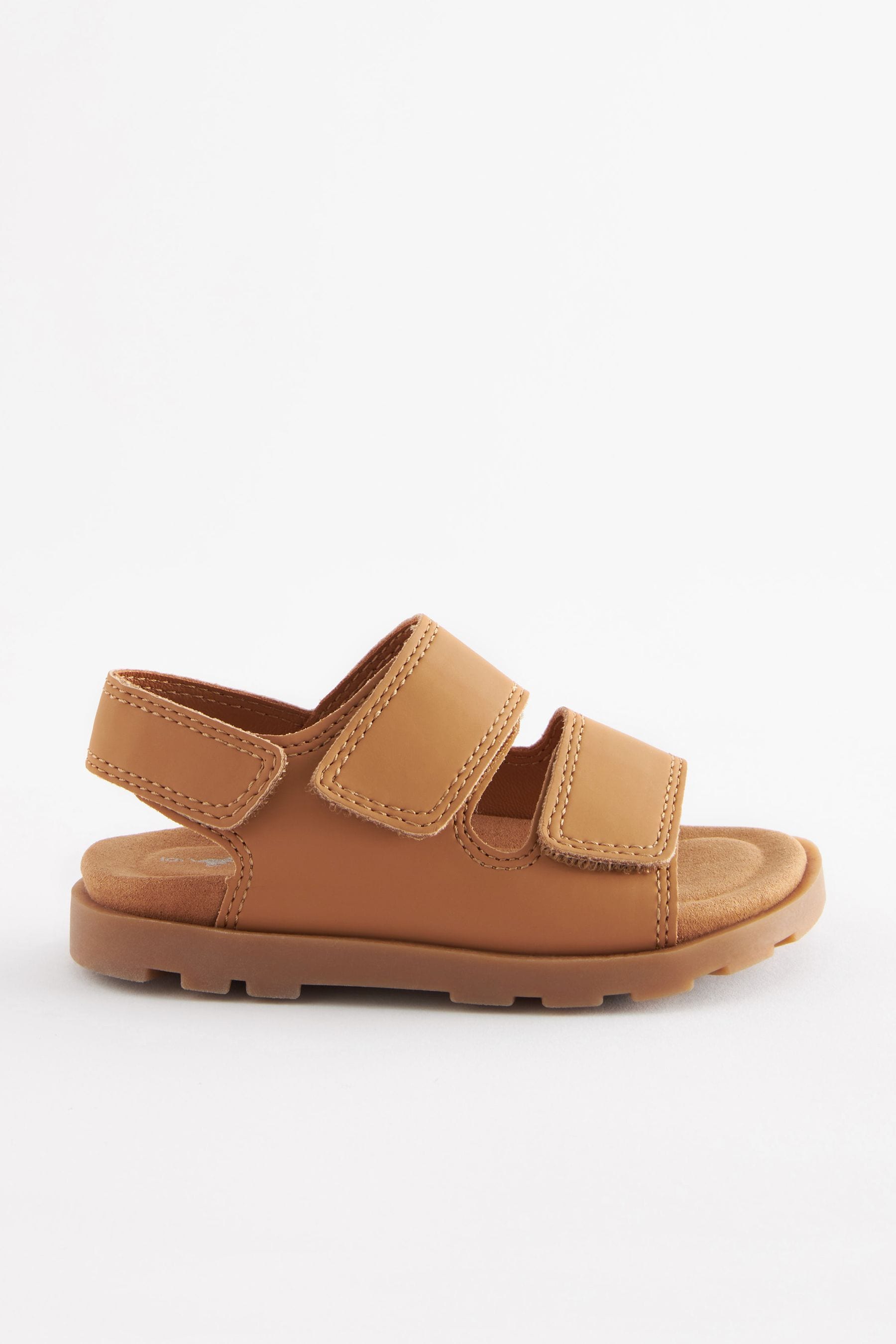 Tan Brown Cushioned Double Touch Fastening Strap Sandals