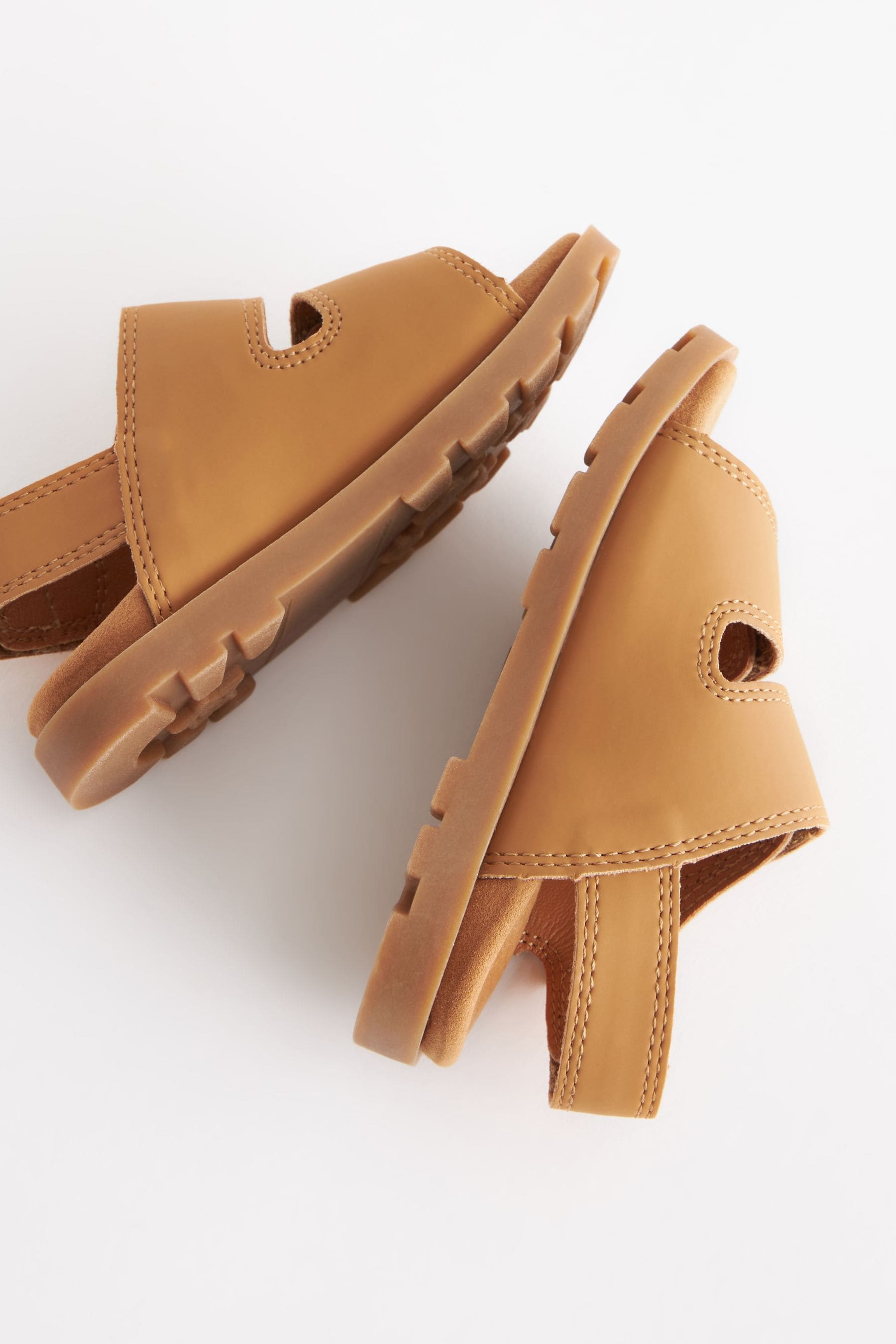 Tan Brown Cushioned Double Touch Fastening Strap Sandals