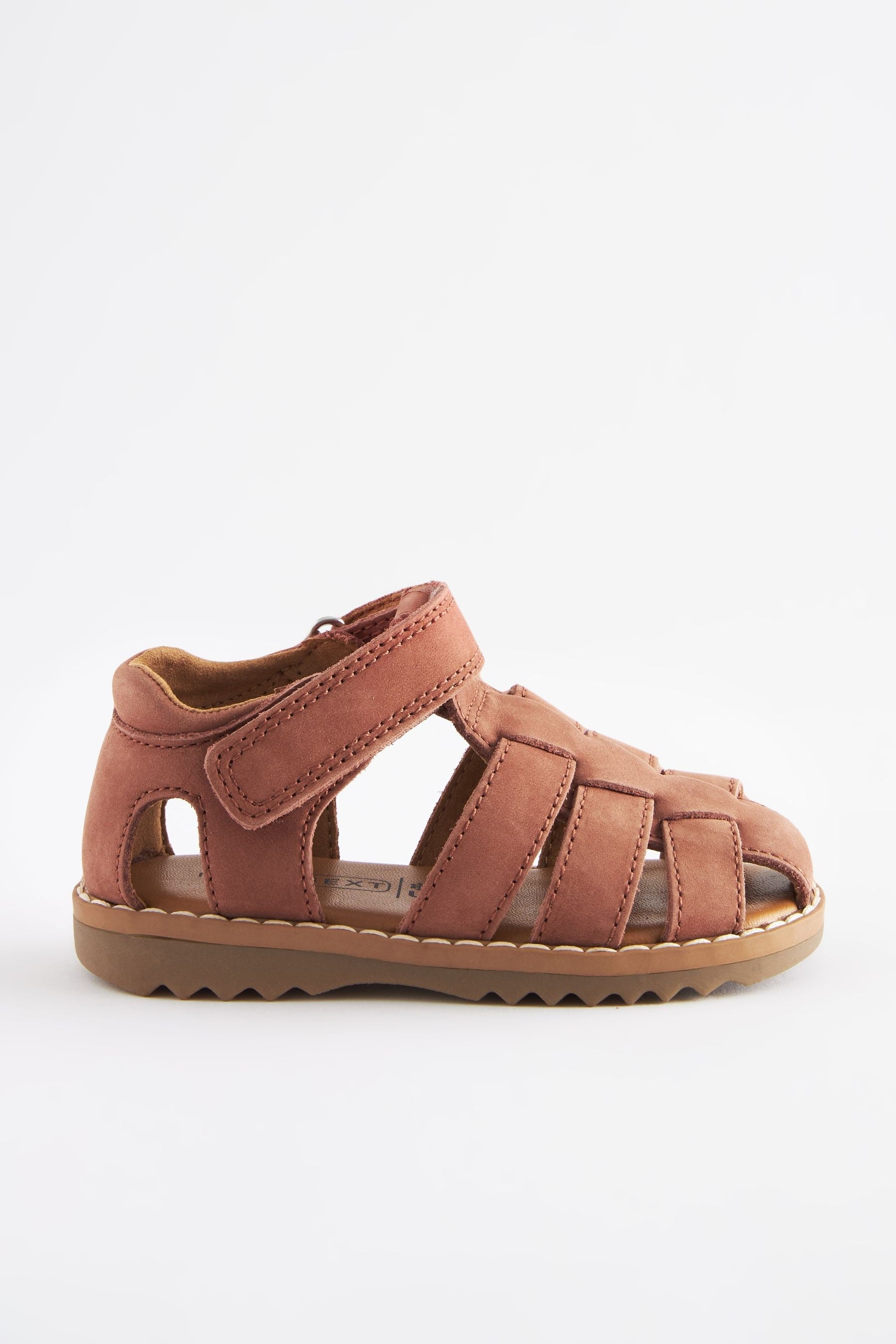 Rust Brown Leather Touch Fastening Closed Toe Sandals