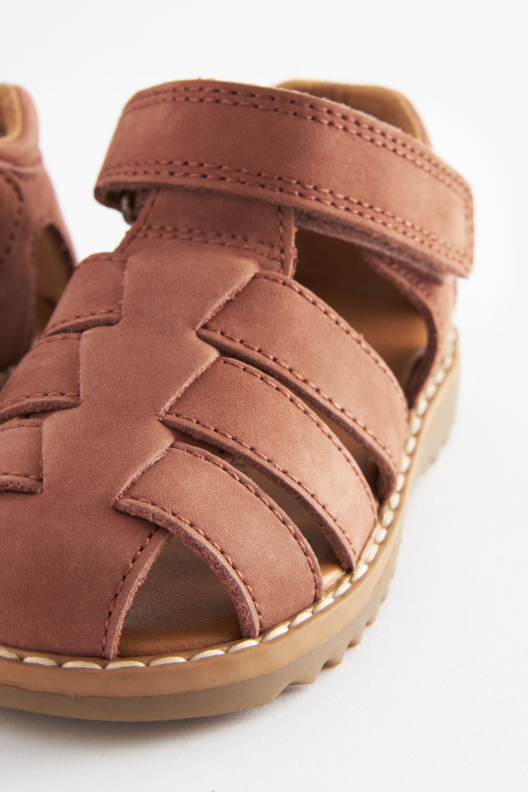 Rust Brown Leather Touch Fastening Closed Toe Sandals