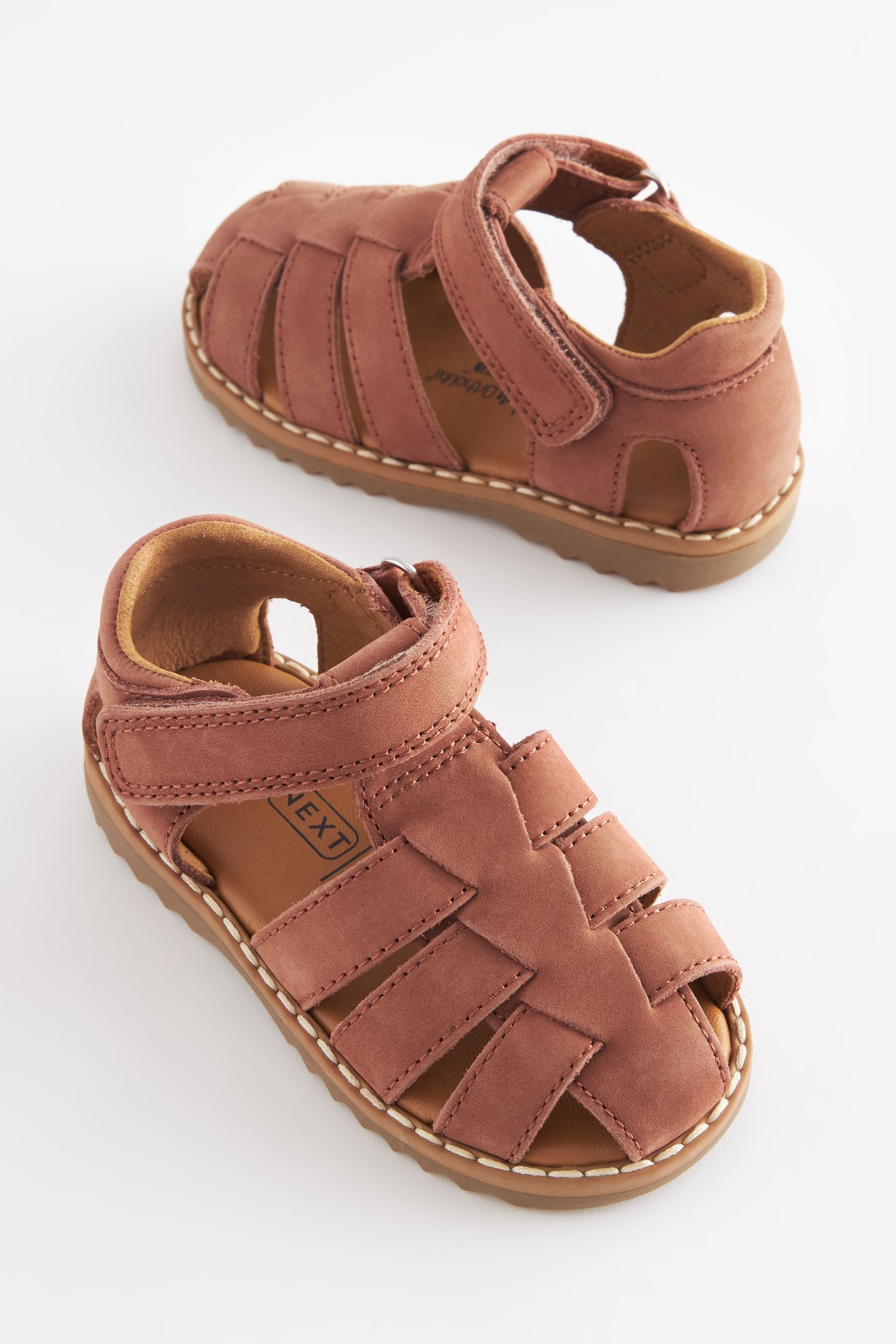 Rust Brown Leather Touch Fastening Closed Toe Sandals