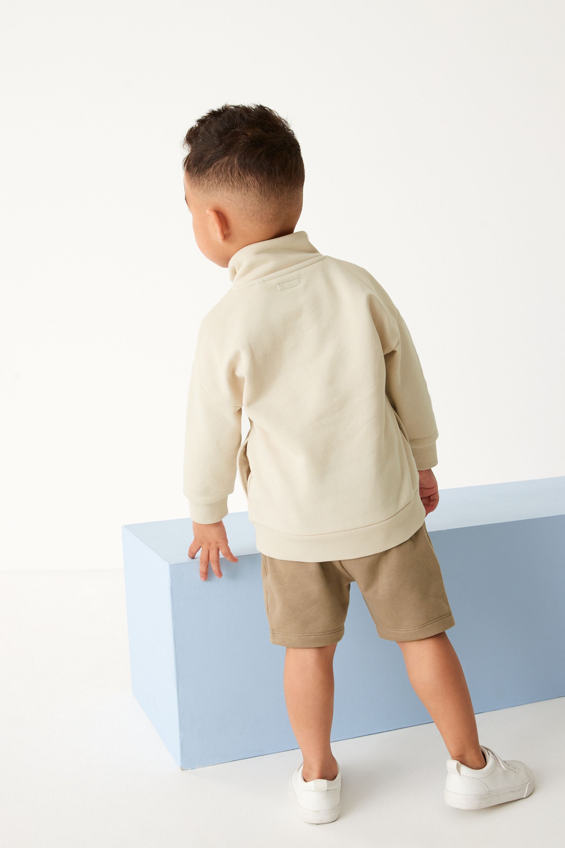 Stone Natural/Brown Funnel Neck Sweatshirt And Shorts Set (3mths-7yrs)