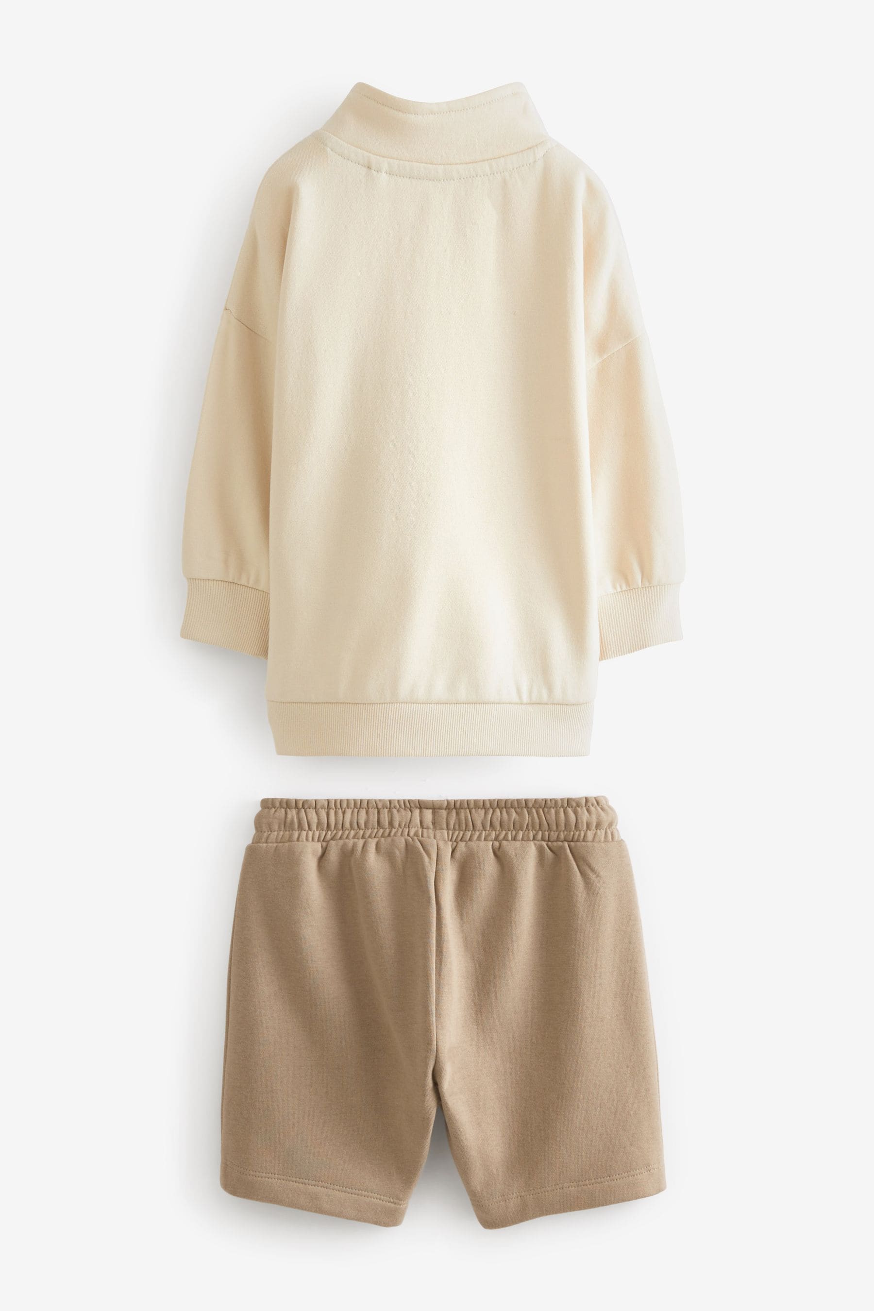 Stone Natural/Brown Funnel Neck Sweatshirt And Shorts Set (3mths-7yrs)