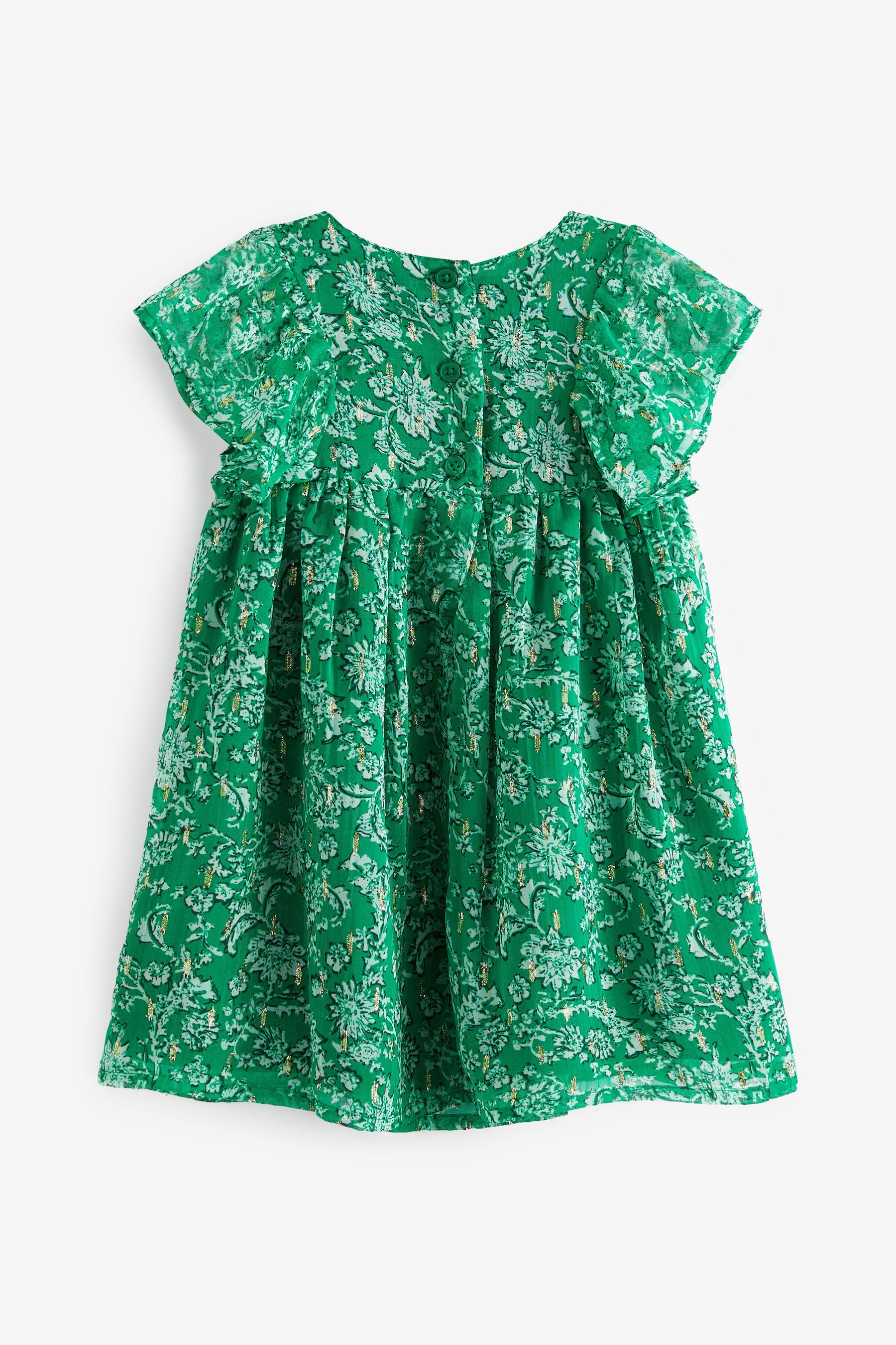 Green Sparkle Floral Print Short Sleeve Dress (3mths-7yrs)