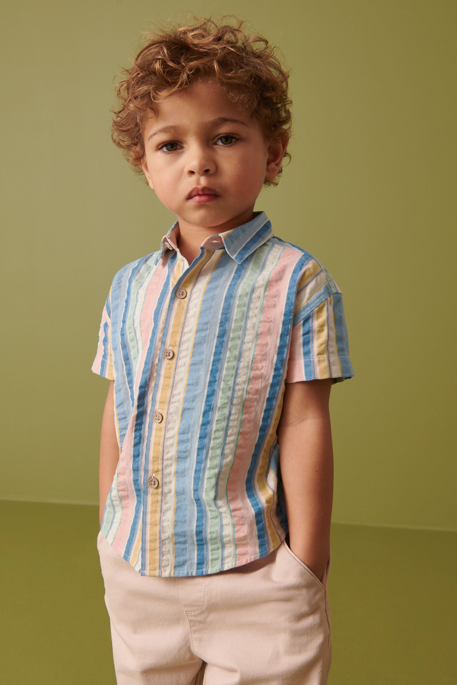 Rainbow Short Sleeve Vertical Stripe Shirt (3mths-7yrs)