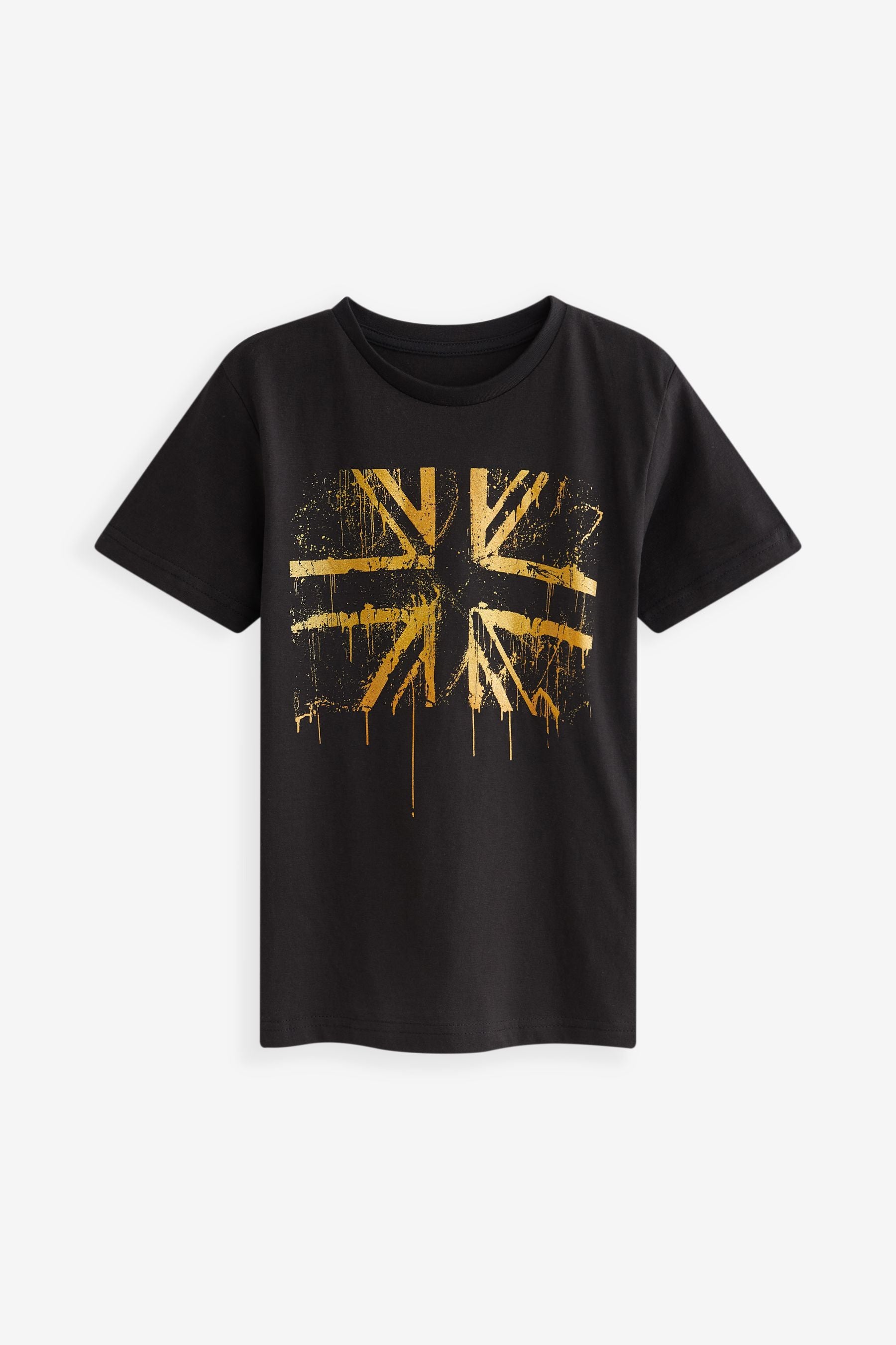 Black/Gold Union Jack Flag Short Sleeve T-Shirt (4-15yrs)