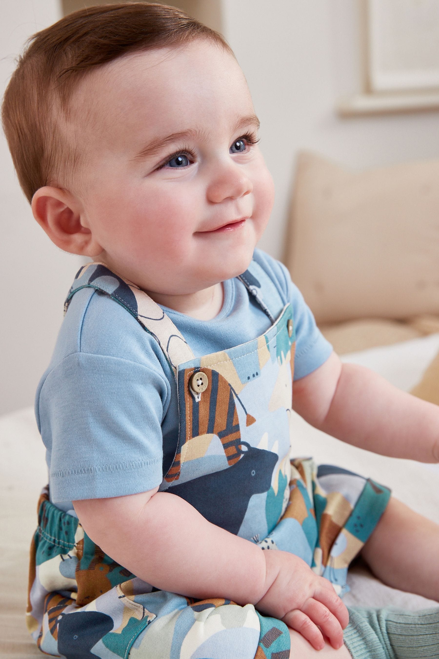 Blue Jersey Short Baby Dungarees And Bodysuit (0mths-3yrs)