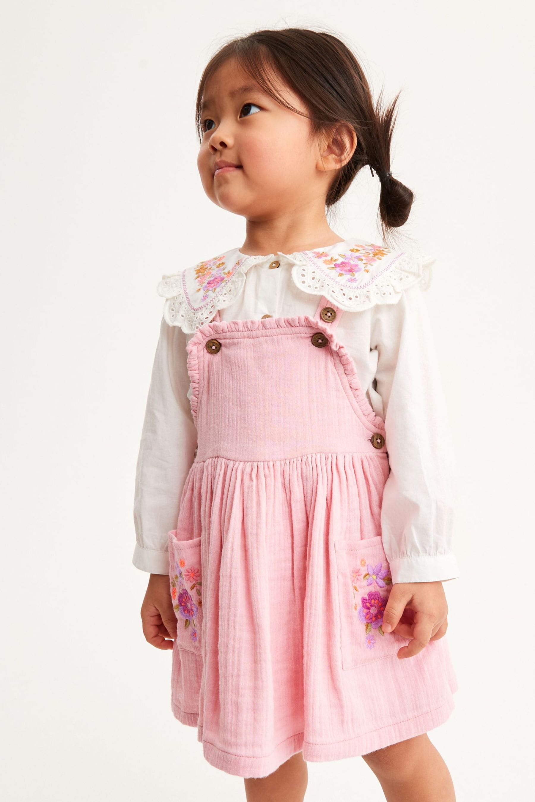 Pink Embroidered Pinafore And Blouse Set (3mths-8yrs)