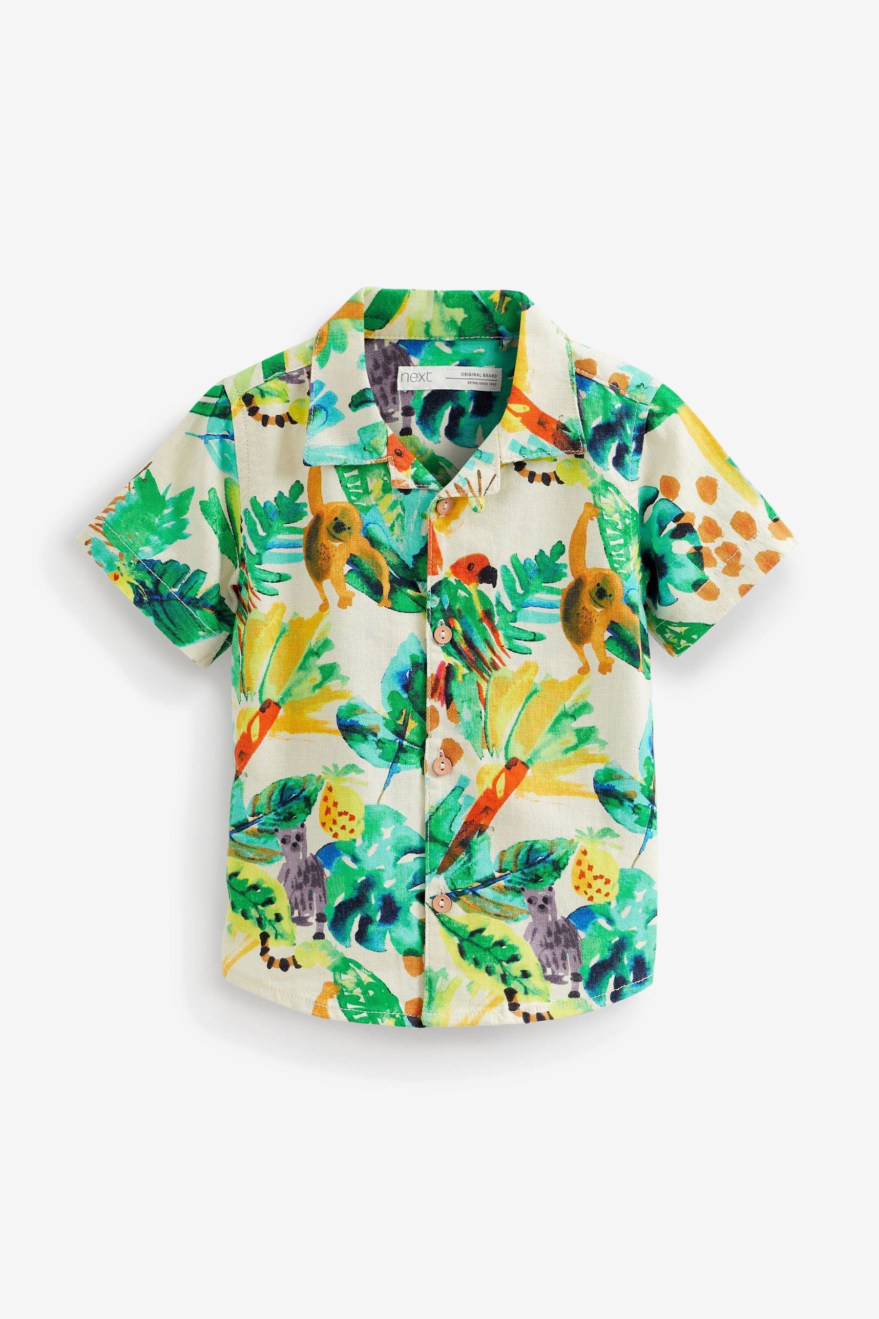 White/Green Jungle Printed Short Sleeve Shirt (3mths-7yrs)