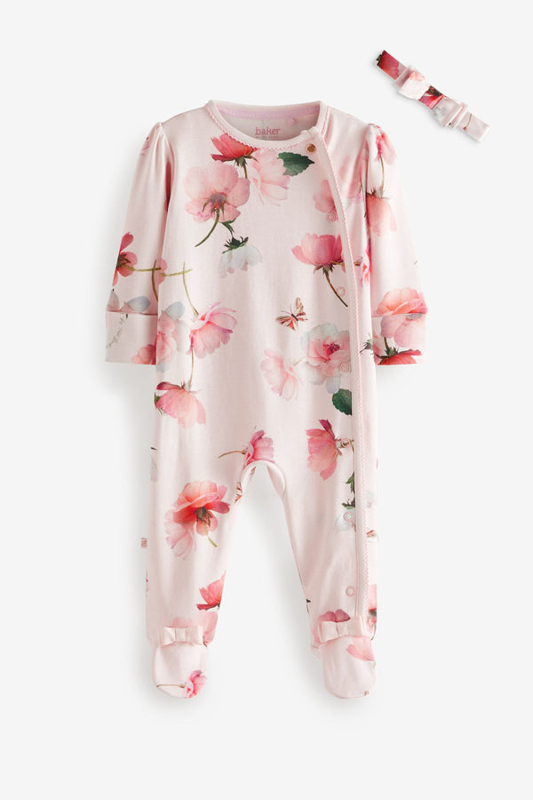 Pink Baker by Ted Baker Pink Floral Sleepsuit and Headband Set