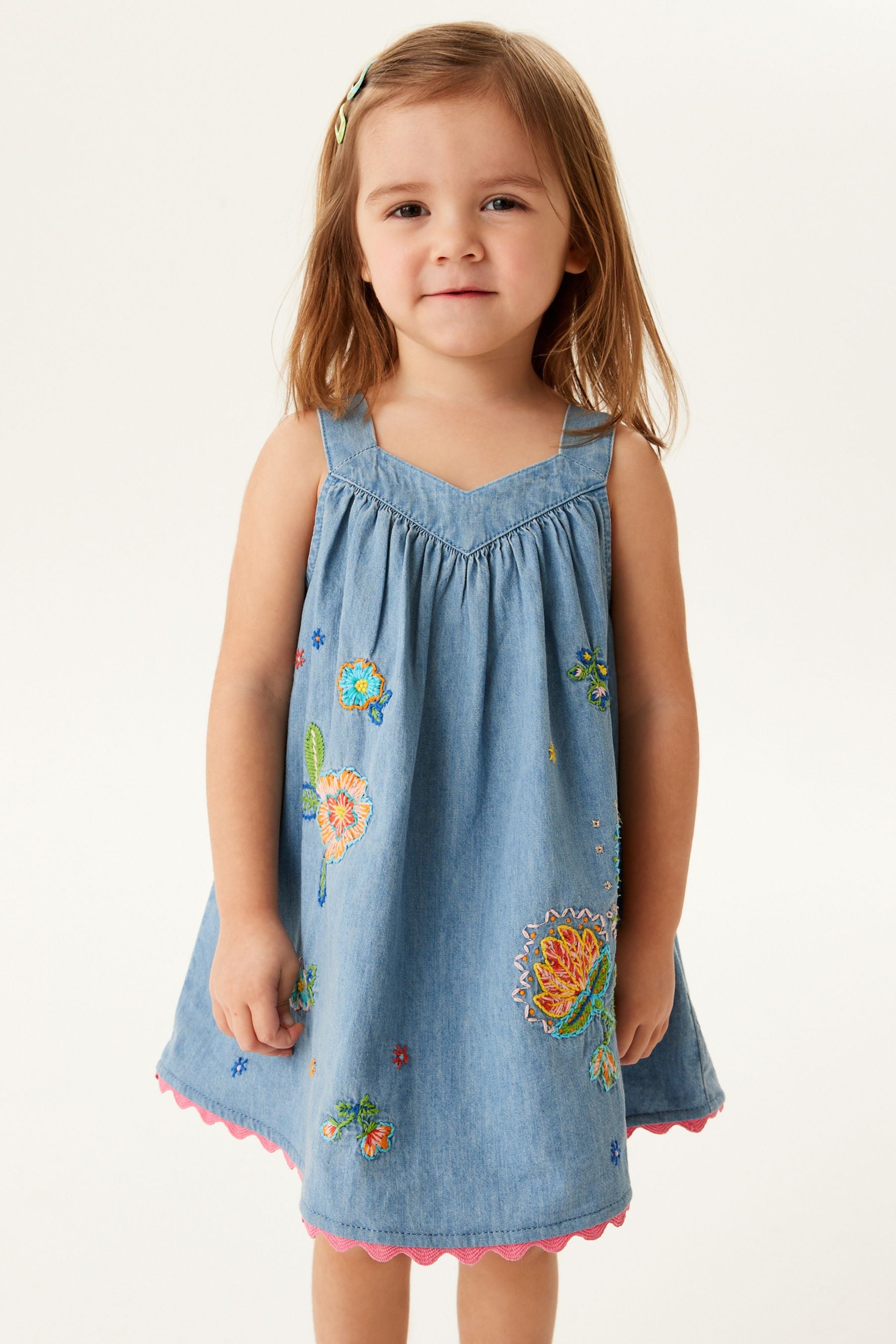 Blue Denim Embroidered Cotton Sundress (3mths-8yrs)