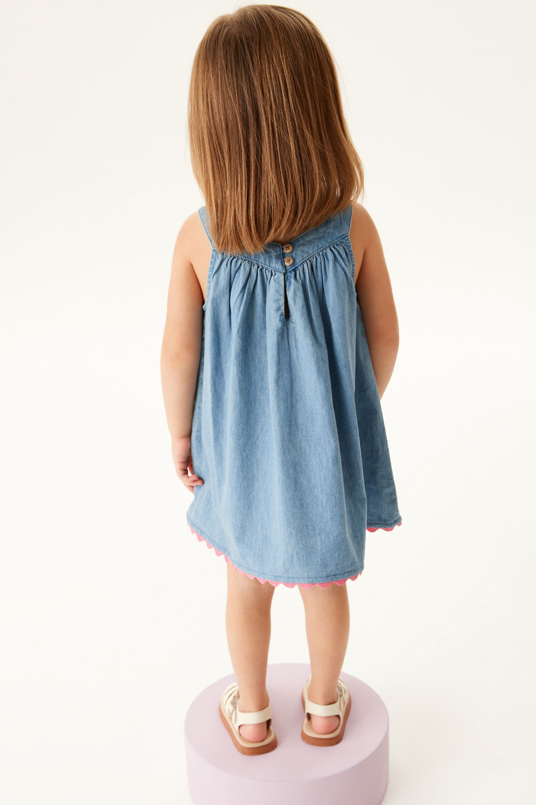 Blue Denim Embroidered Cotton Sundress (3mths-8yrs)