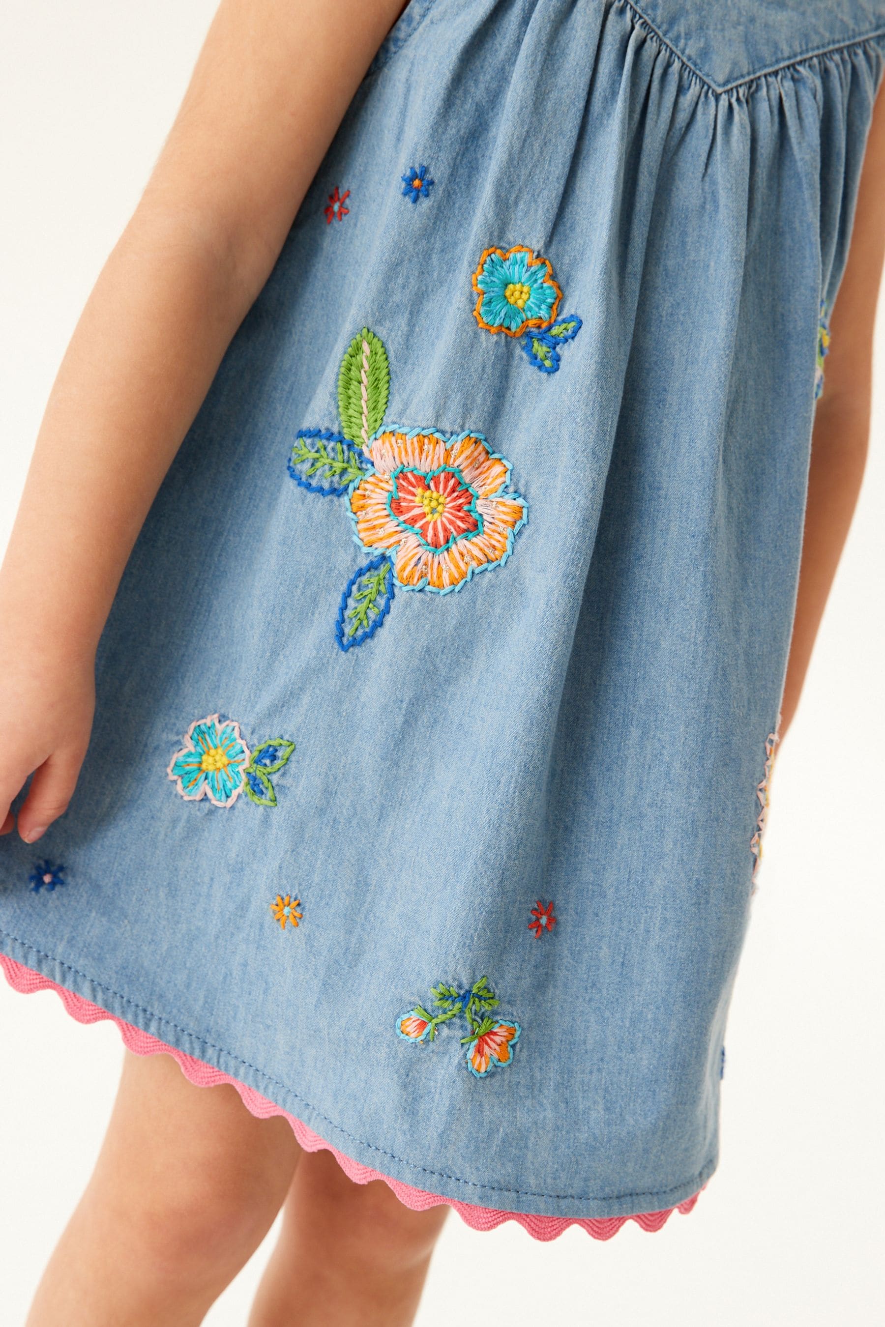 Blue Denim Embroidered Cotton Sundress (3mths-8yrs)