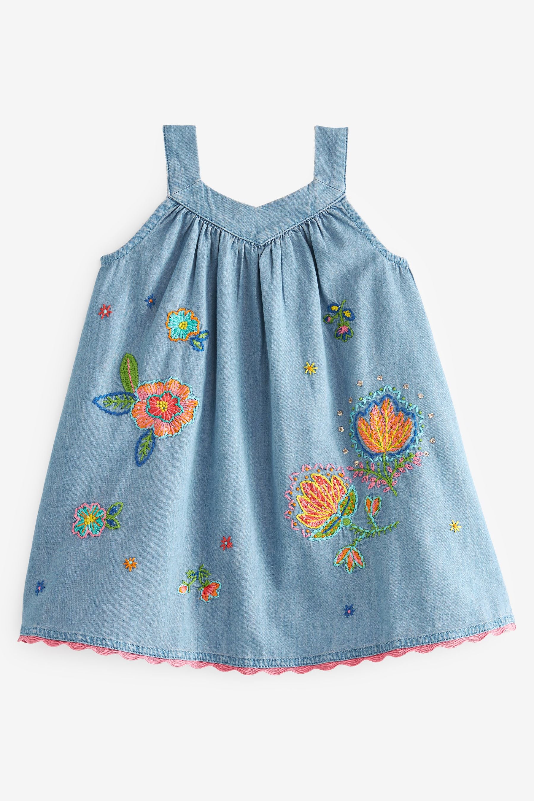 Blue Denim Embroidered Cotton Sundress (3mths-8yrs)