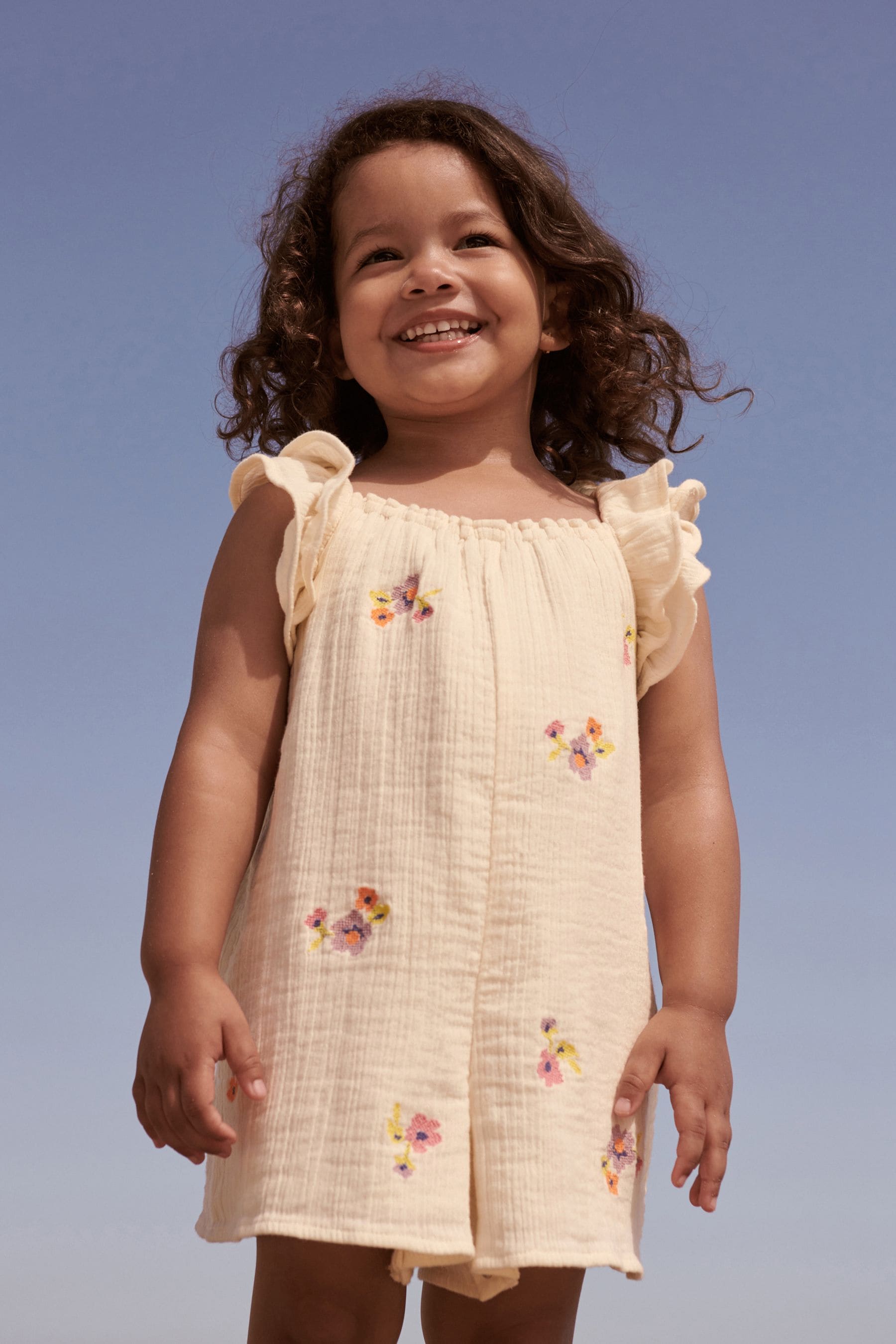 Cream Floral Frill Sleeve Playsuit (3mths-7yrs)