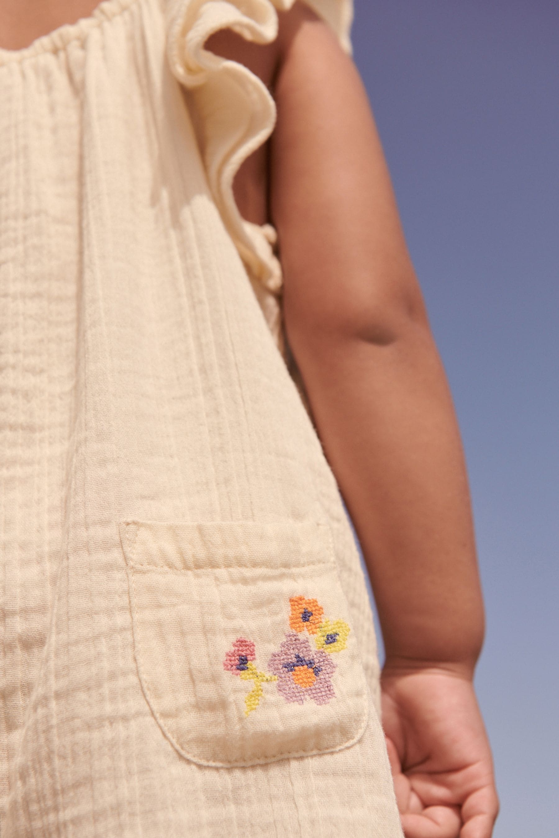 Cream Floral Frill Sleeve Playsuit (3mths-7yrs)