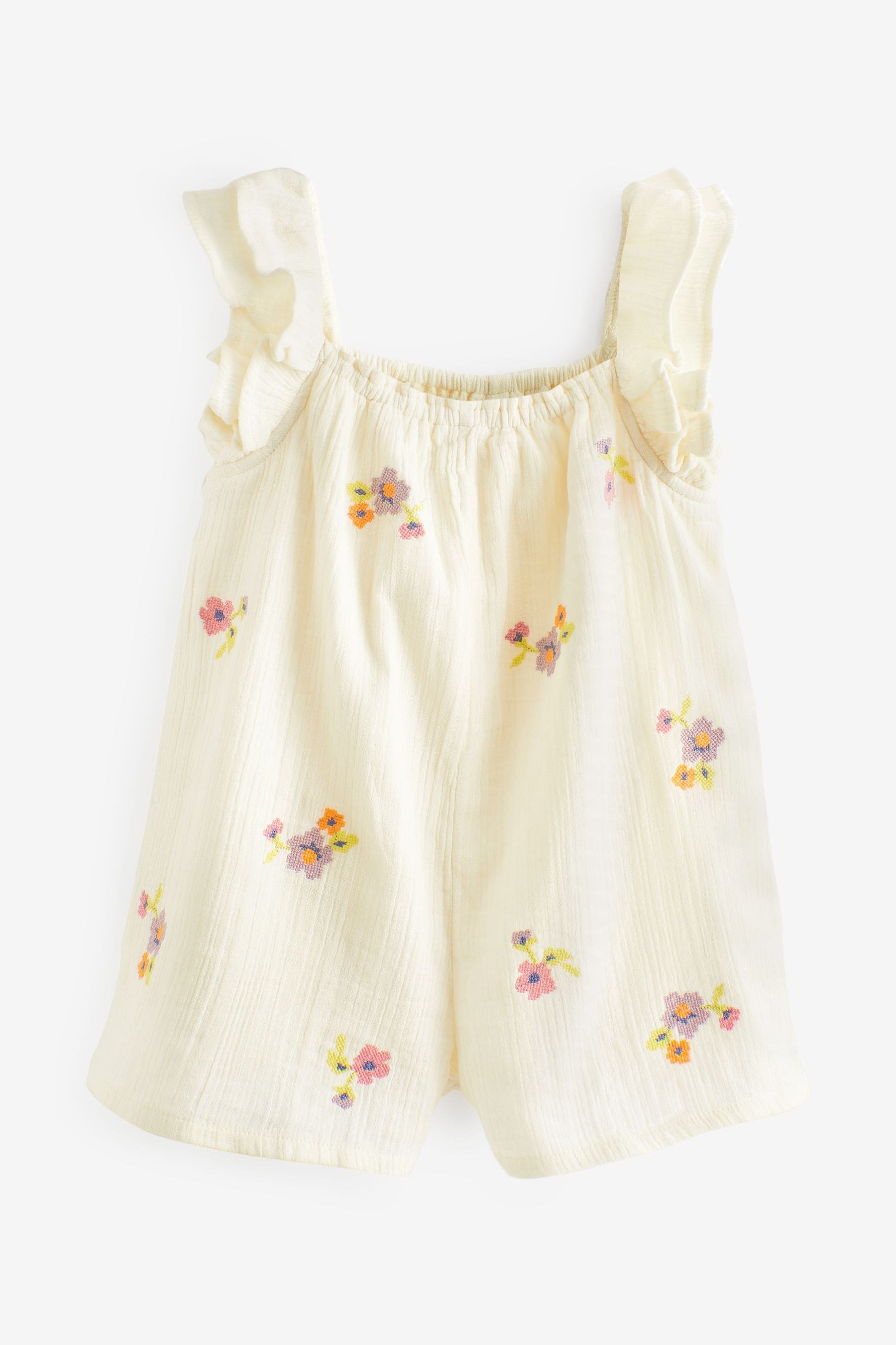 Cream Floral Frill Sleeve Playsuit (3mths-7yrs)