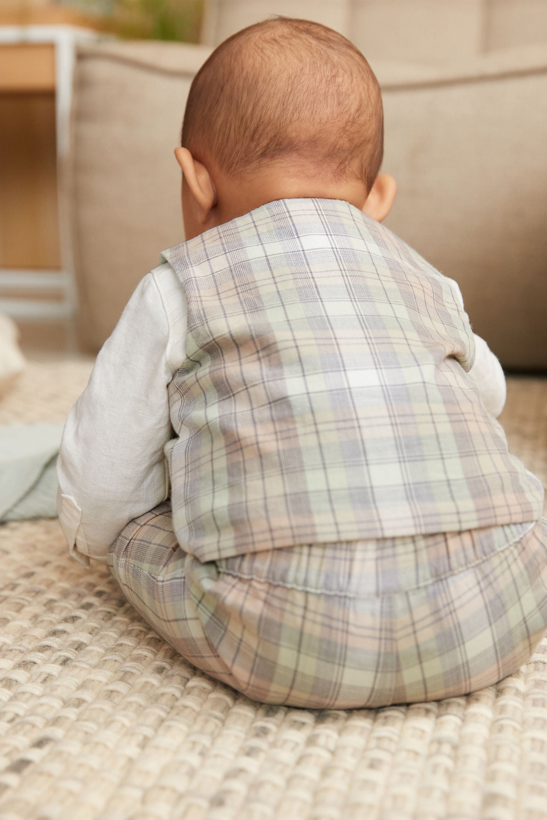 Green check Smart 3pc baby Trousers Shirt and Waistcoat Set (0mths-2yrs)