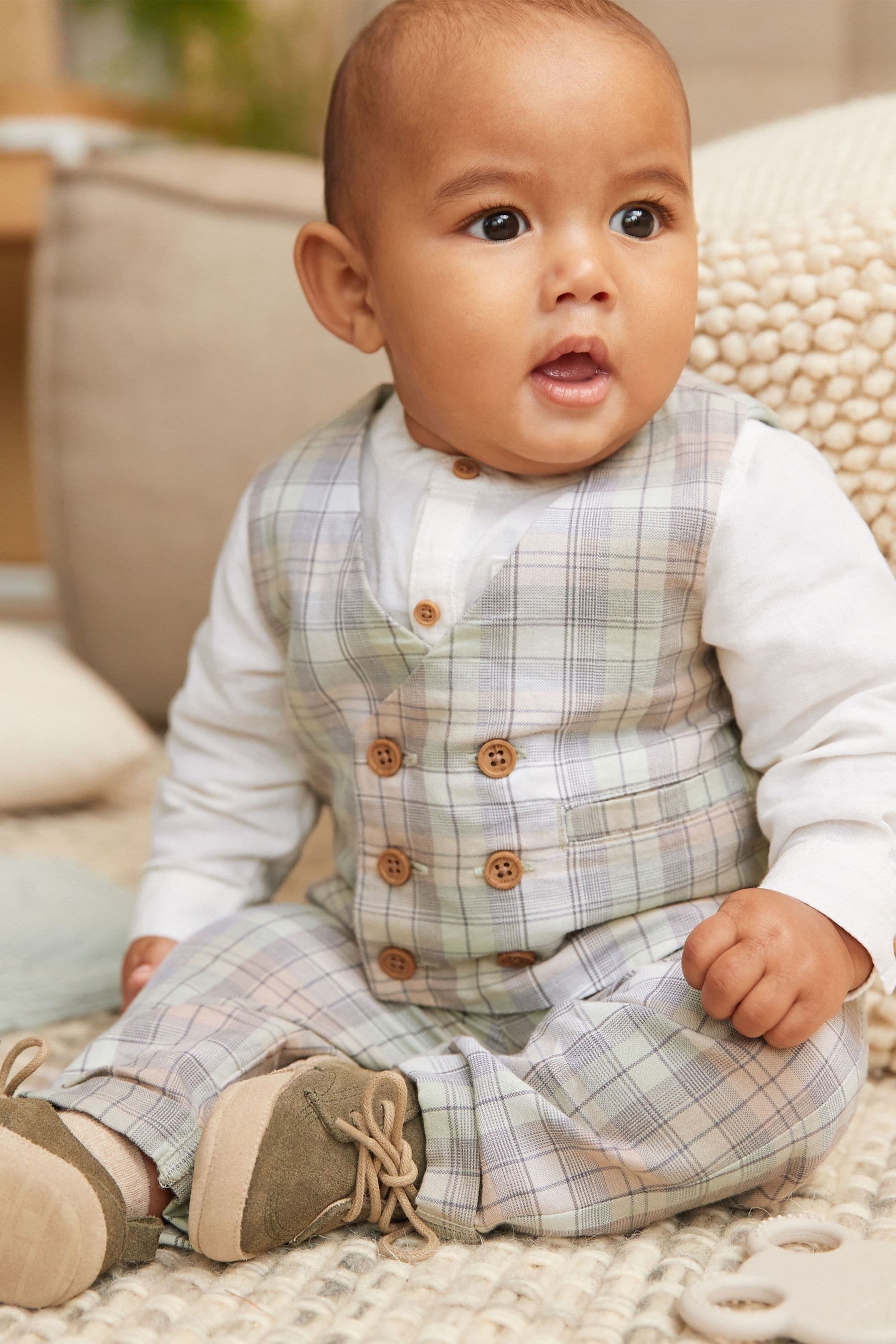 Green check Smart 3pc baby Trousers Shirt and Waistcoat Set (0mths-2yrs)