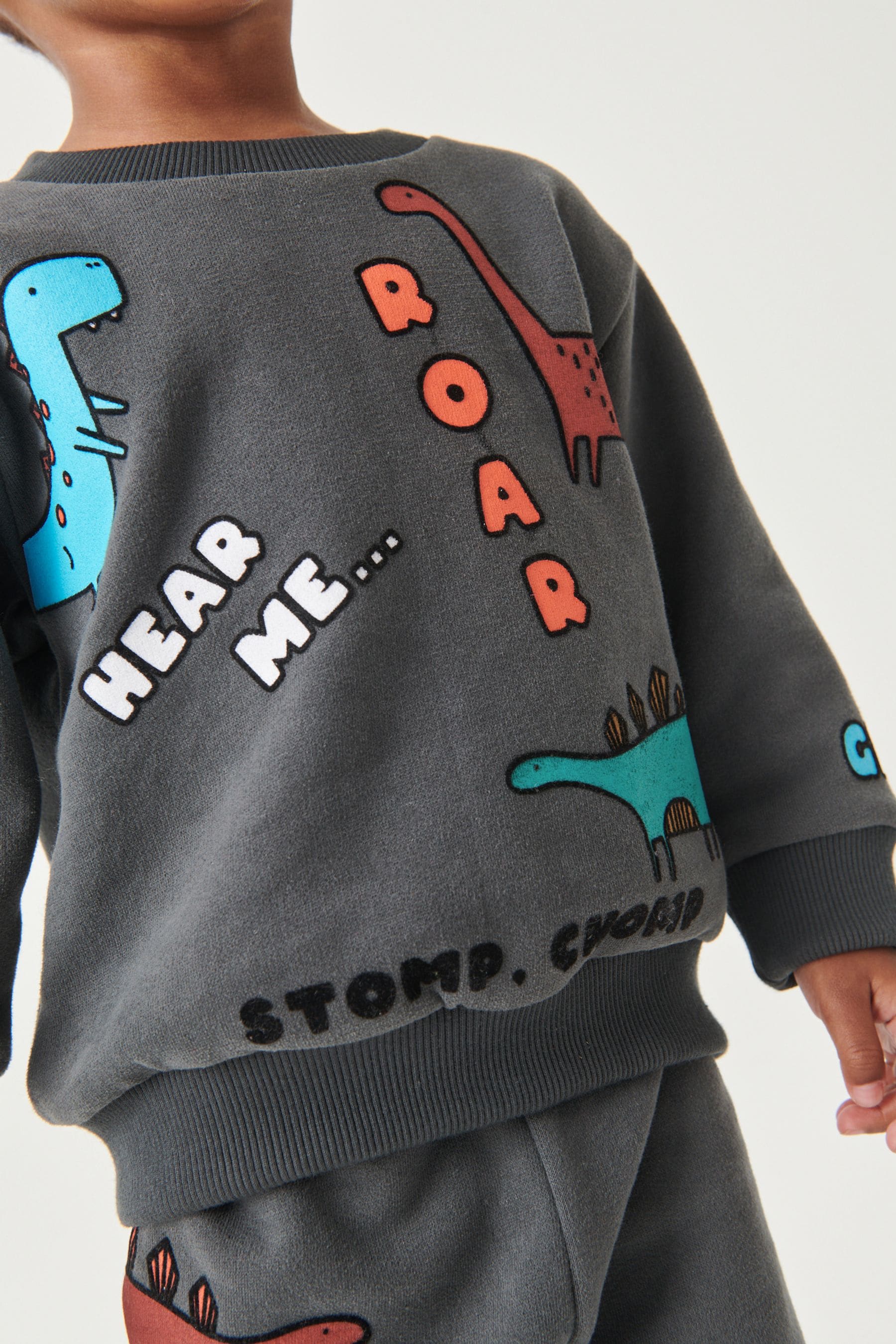 Charcoal Grey Dino All-Over Print Jersey Sweatshirt And Joggers Set (3mths-7yrs)