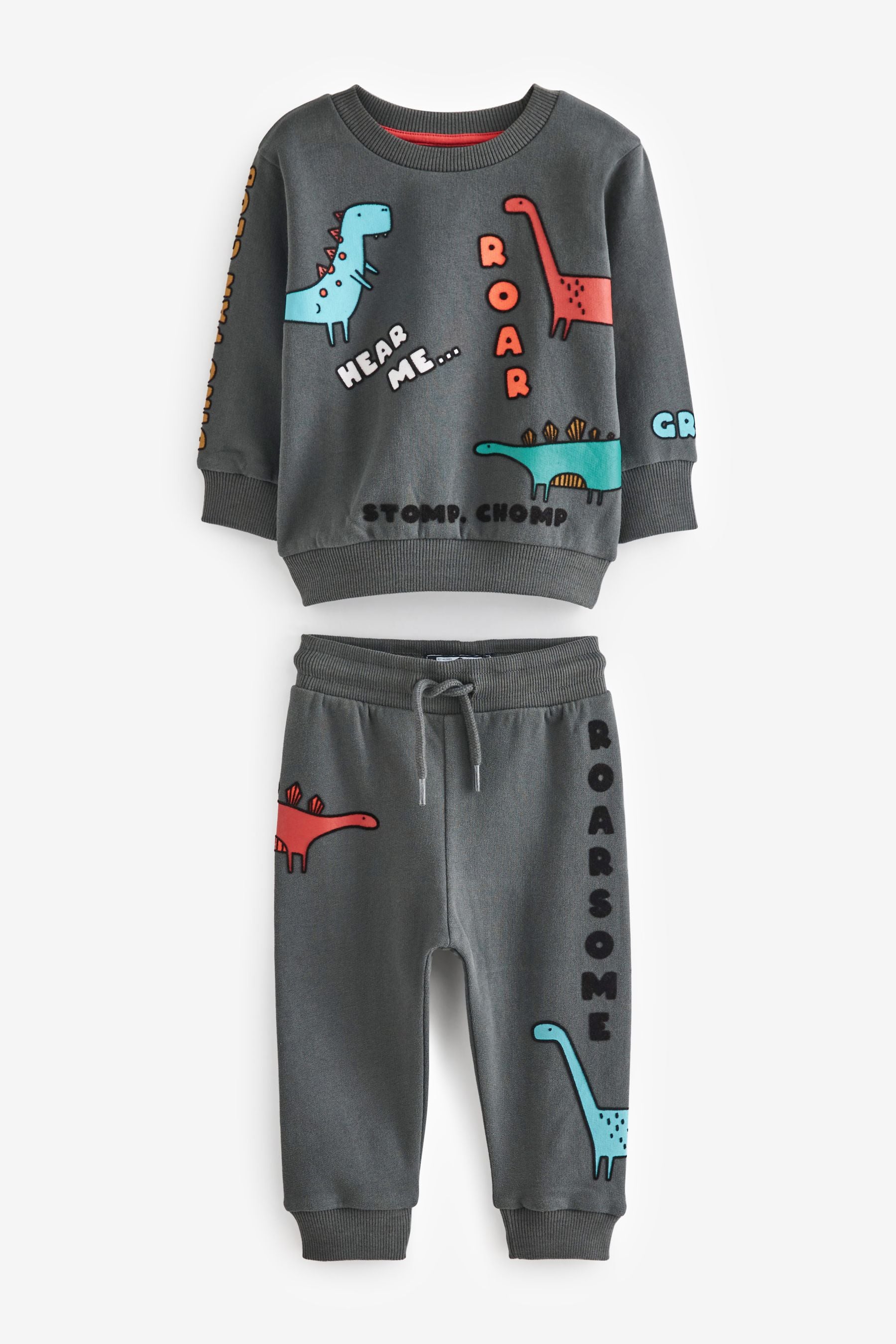 Charcoal Grey Dino All-Over Print Jersey Sweatshirt And Joggers Set (3mths-7yrs)