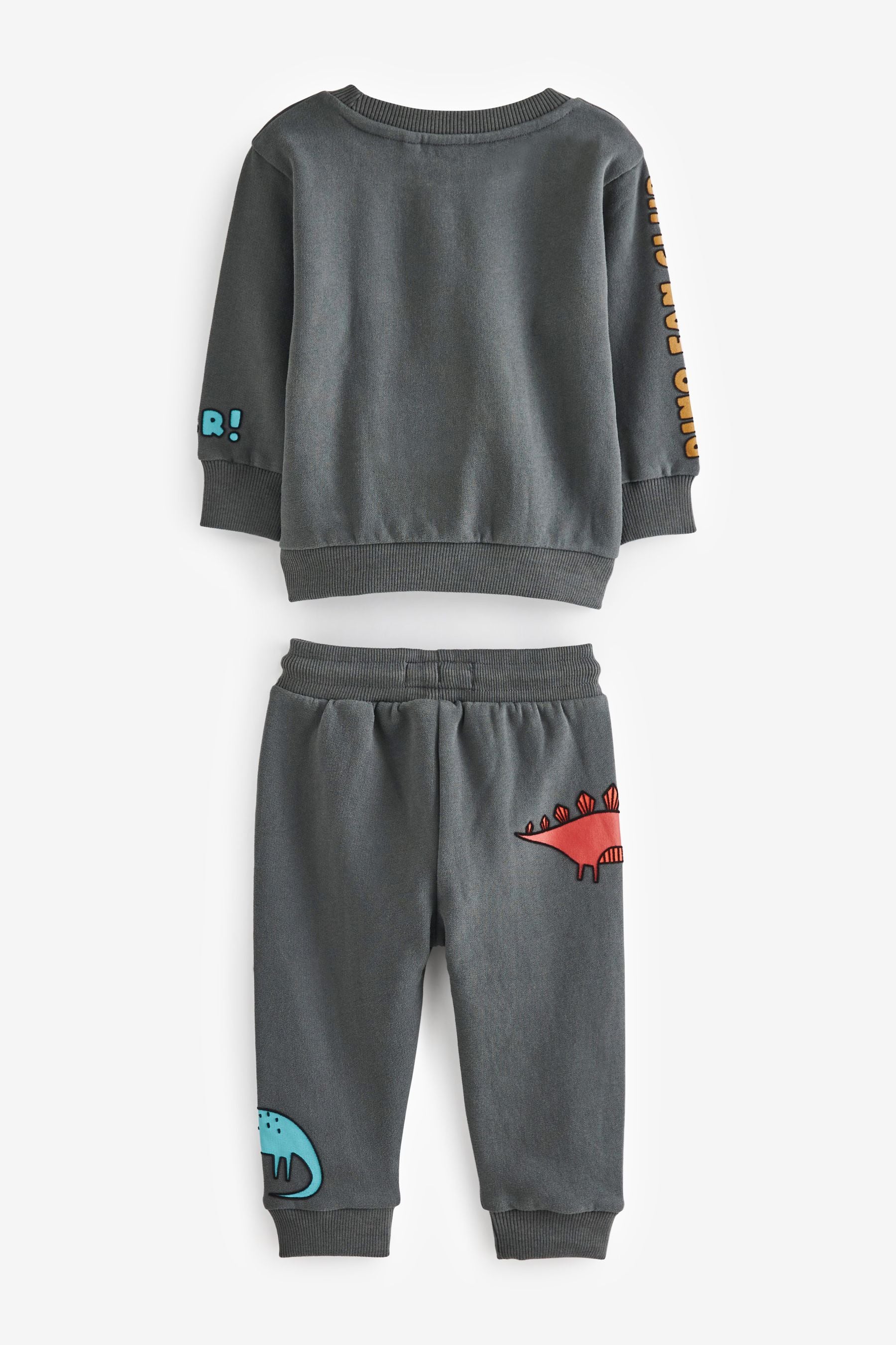 Charcoal Grey Dino All-Over Print Jersey Sweatshirt And Joggers Set (3mths-7yrs)