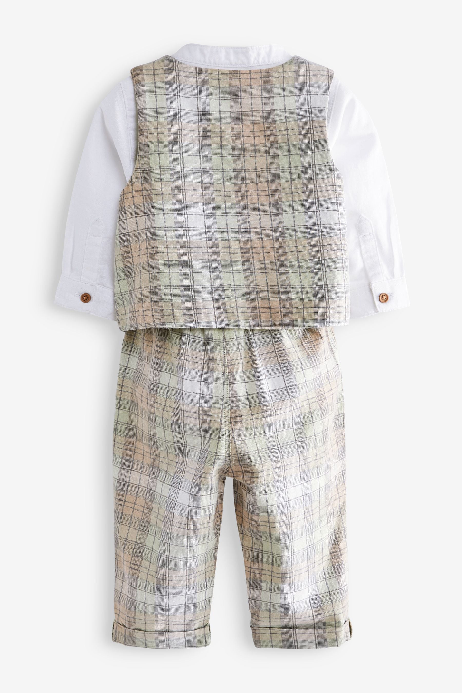 Green check Smart 3pc baby Trousers Shirt and Waistcoat Set (0mths-2yrs)