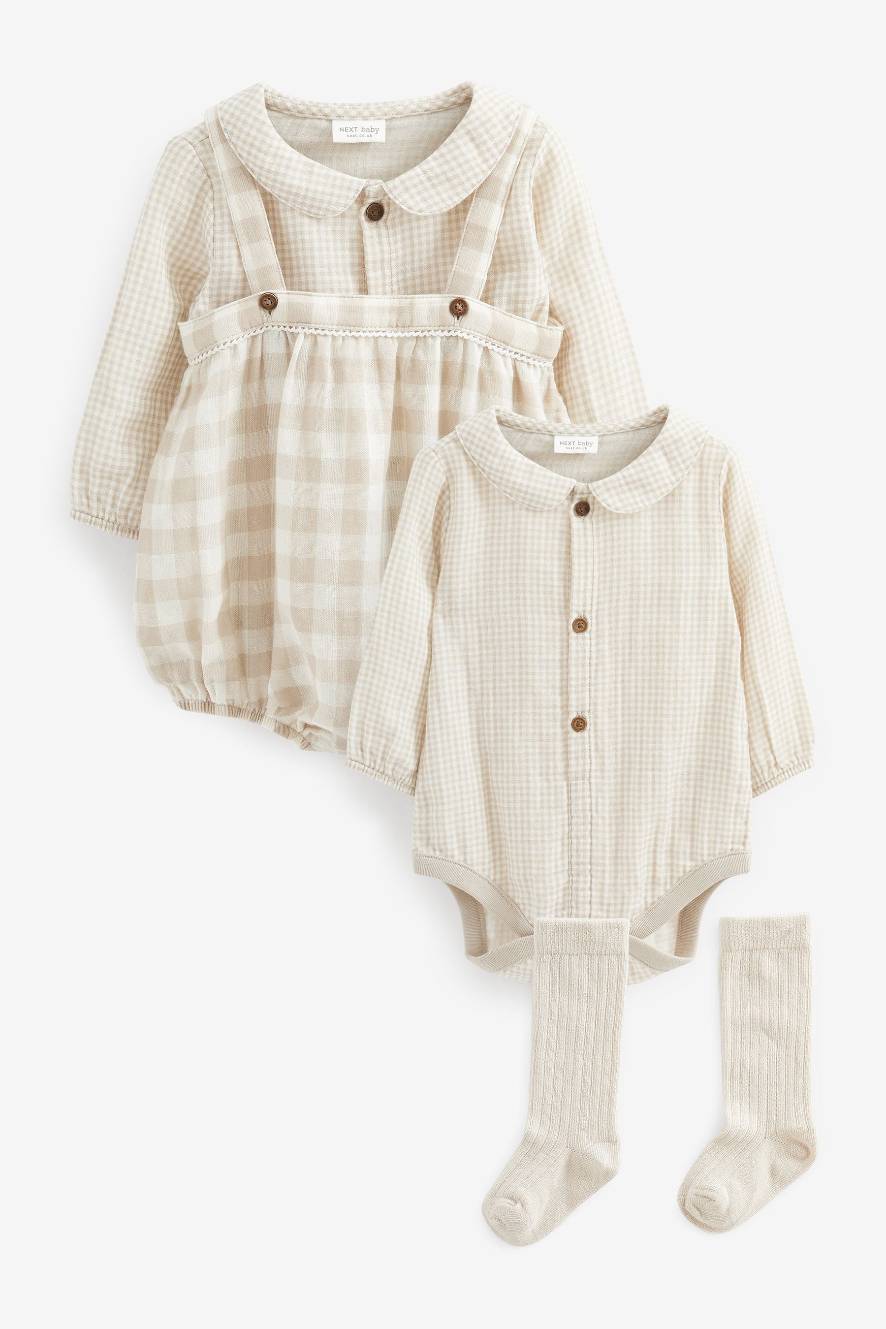 Neutral 3 Piece Baby Romper Set (0mths-2yrs)